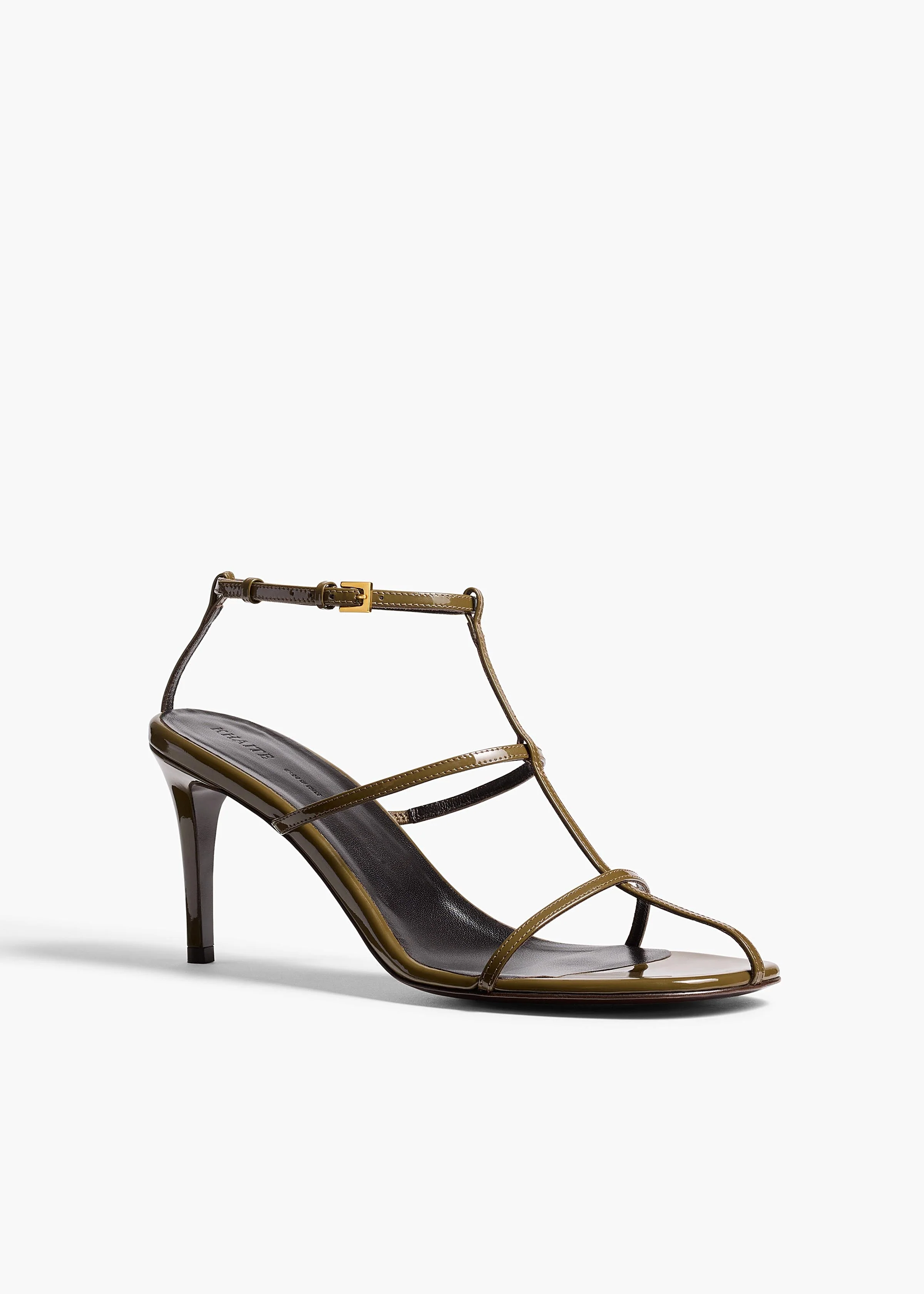 Khaite - Cage Sandal in Dark Olive Patent Leather - Image 2