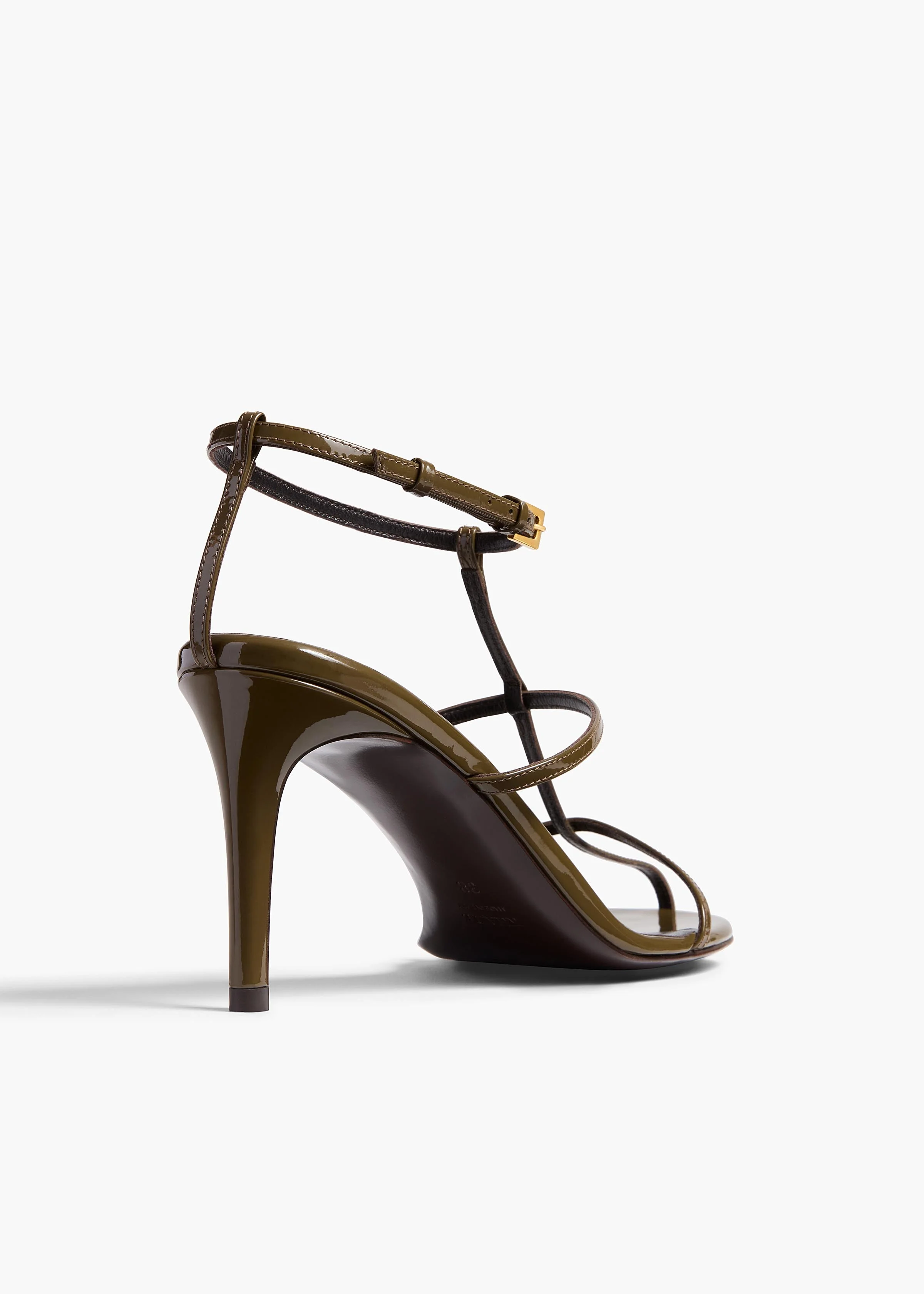Khaite - Cage Sandal in Dark Olive Patent Leather - Image 3