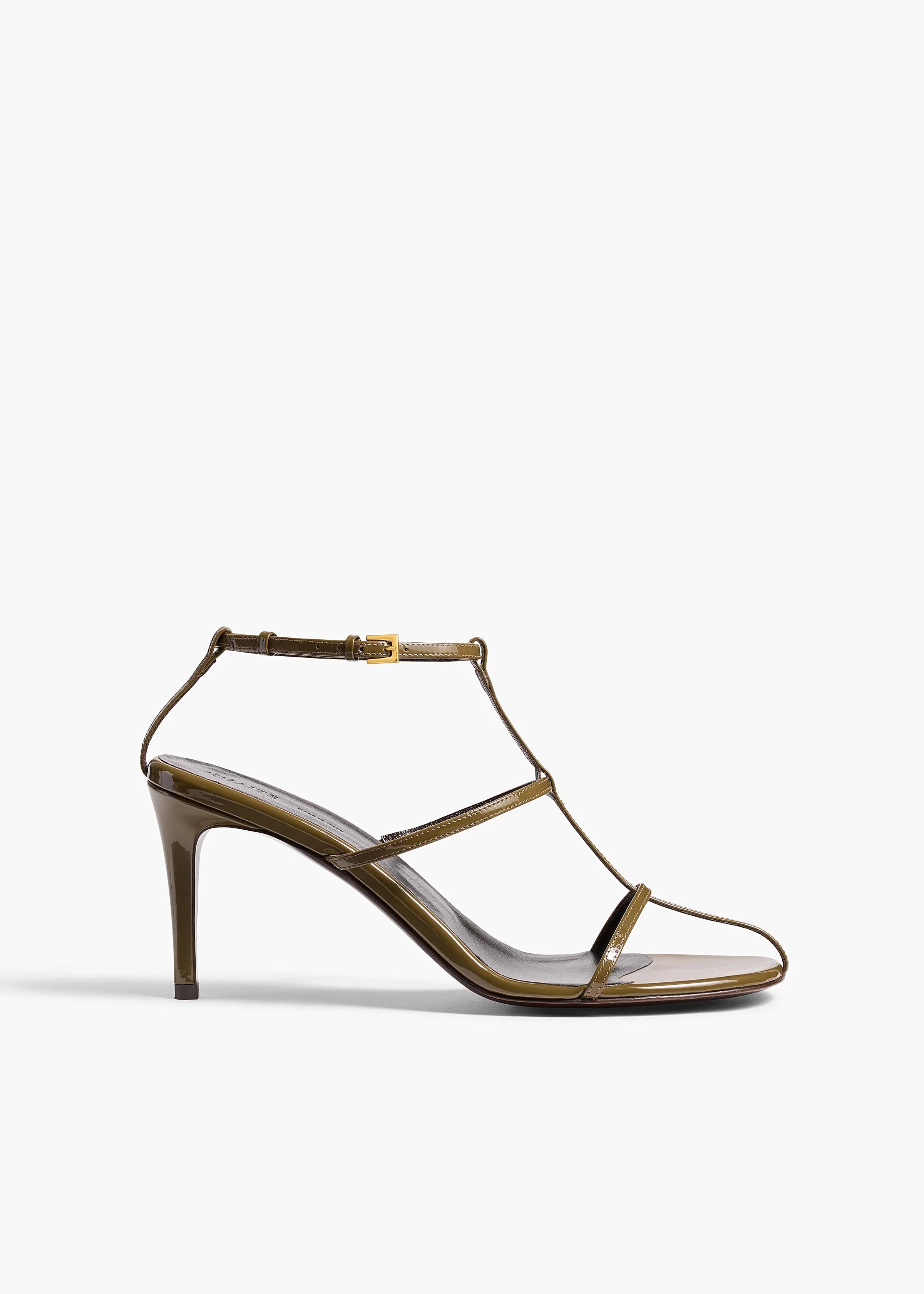 Khaite - Cage Sandal in Dark Olive Patent Leather - Image 7