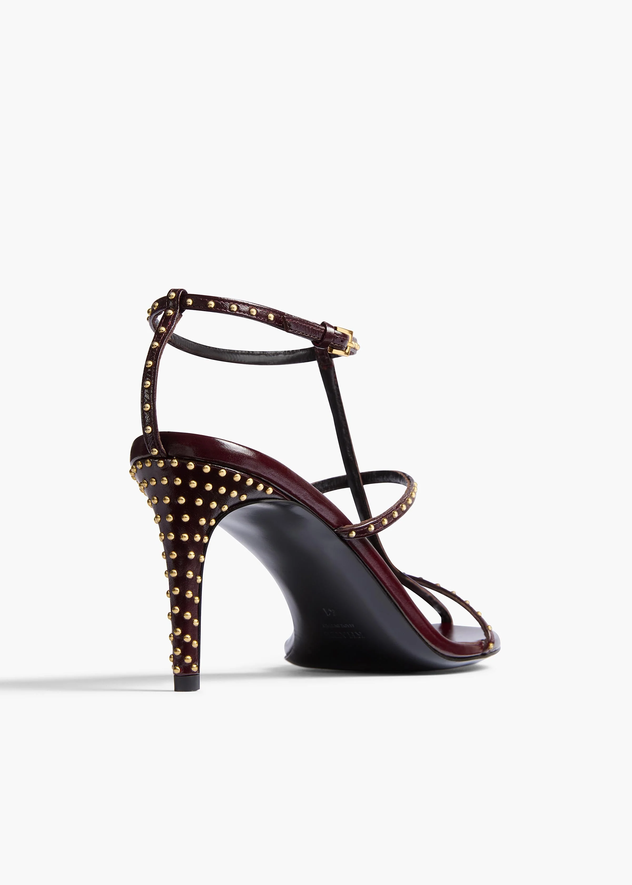Khaite - Cage Sandal in Bordeaux Leather with Gold Studs - Image 9
