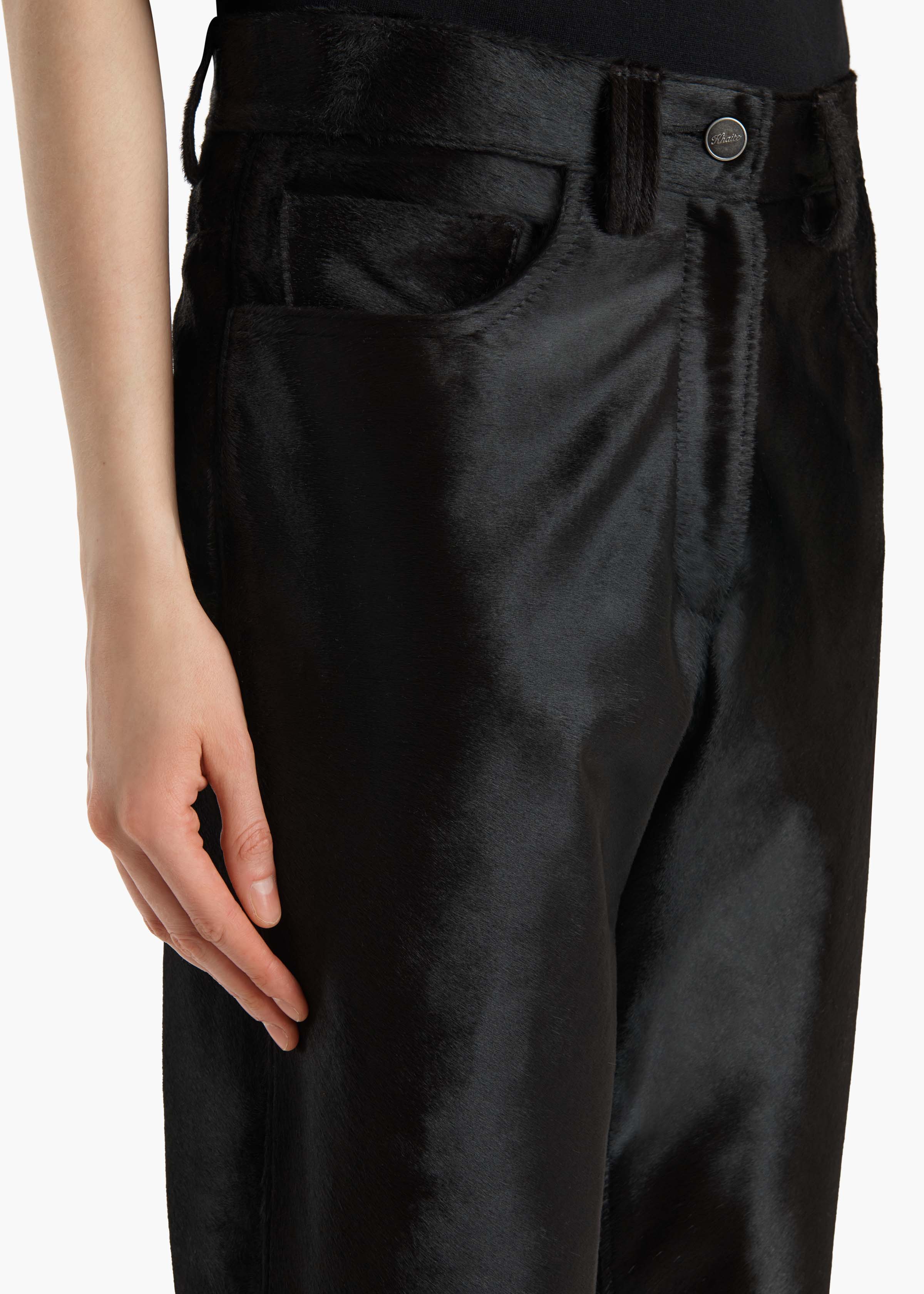 Khaite - Callum Pant in Chocolate Haircalf - Image 5