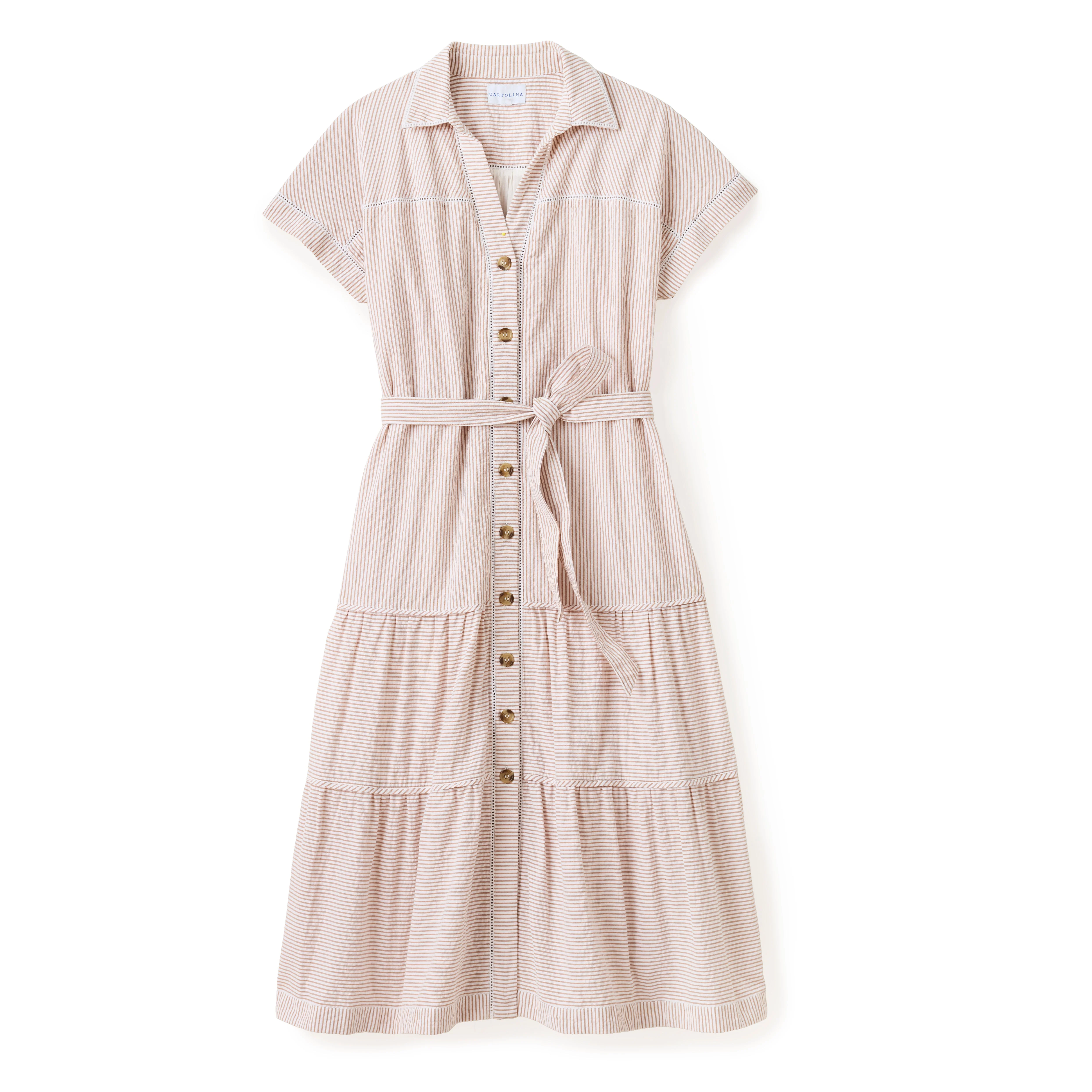 Cartolina - SP26 Adriana Shirt Dress - Camel Stripe
