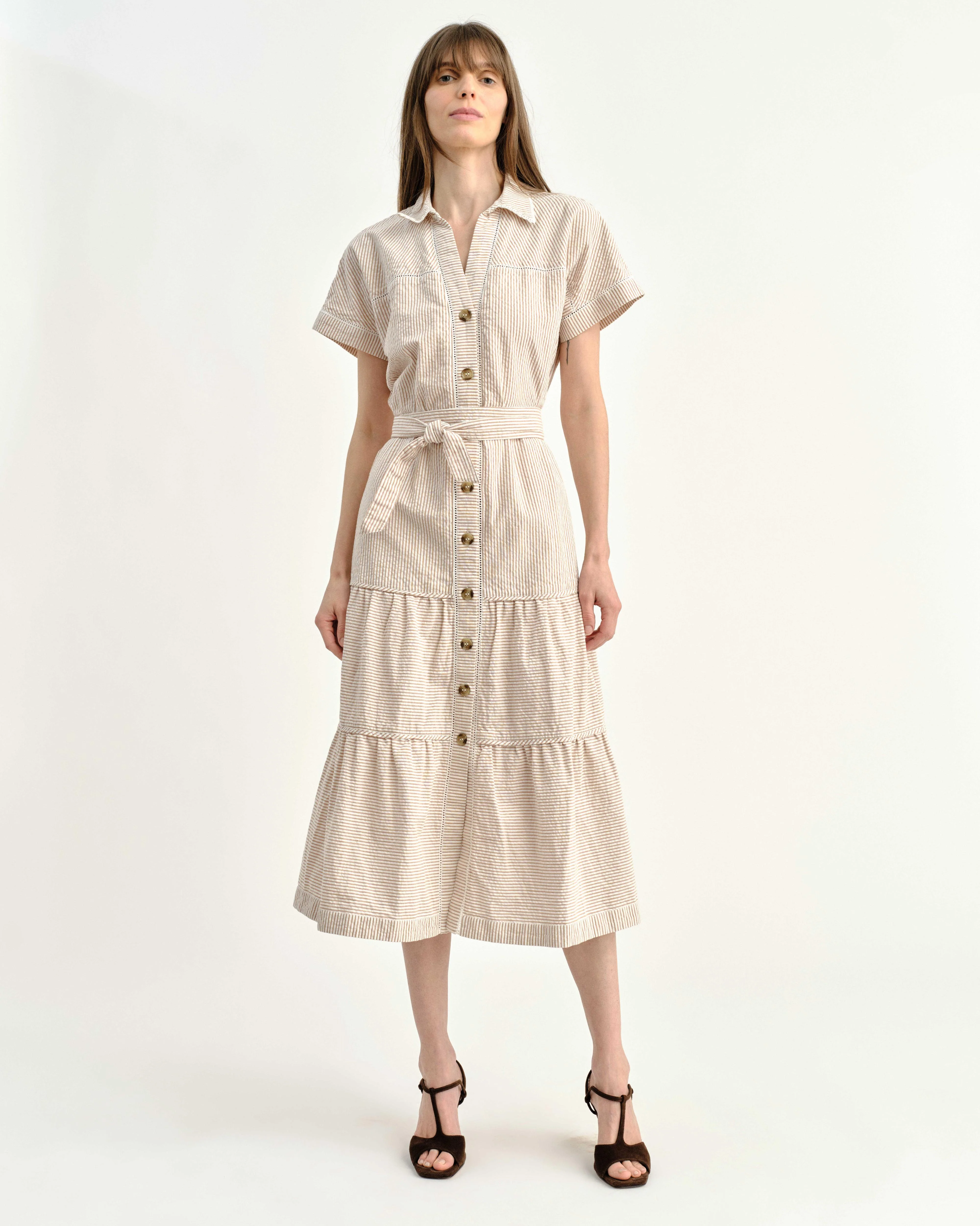 Cartolina - SP26 Adriana Shirt Dress - Camel Stripe - Image 2