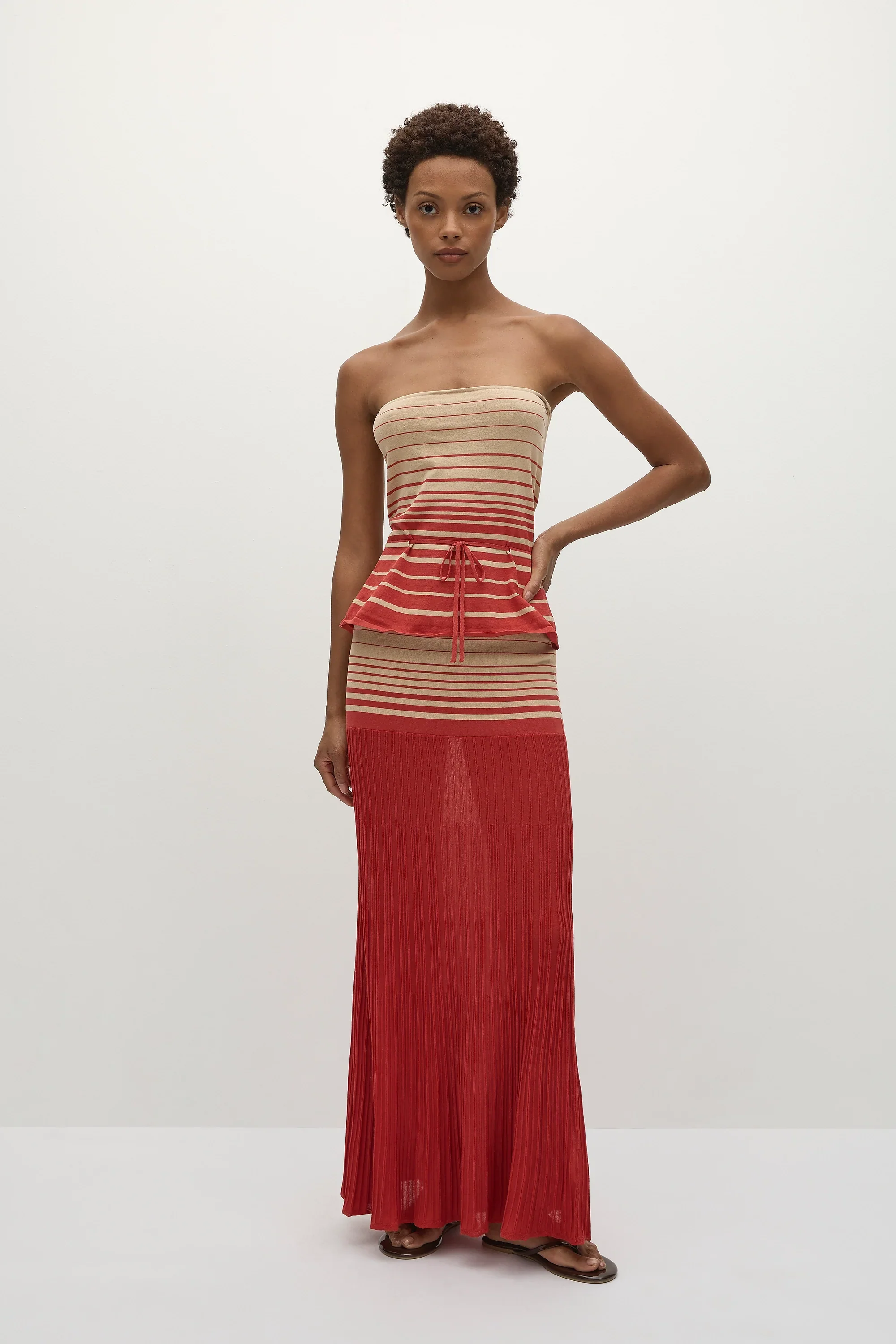 Faithfull - Casia Top Accordion Stripe Amber Fawn - Final Sale