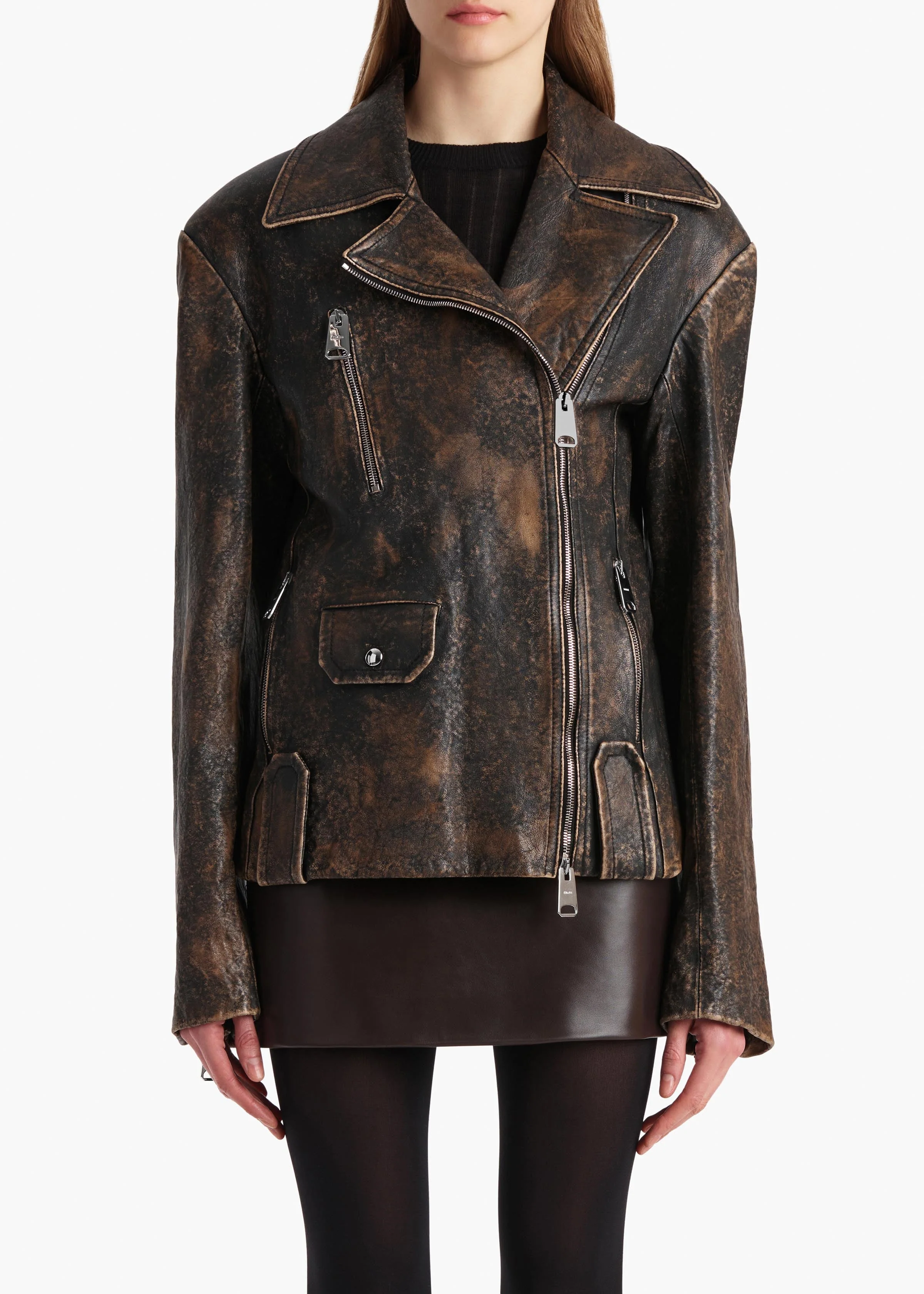 Khaite - Catalina Jacket in Black and Natural Distressed Leather - Image 11