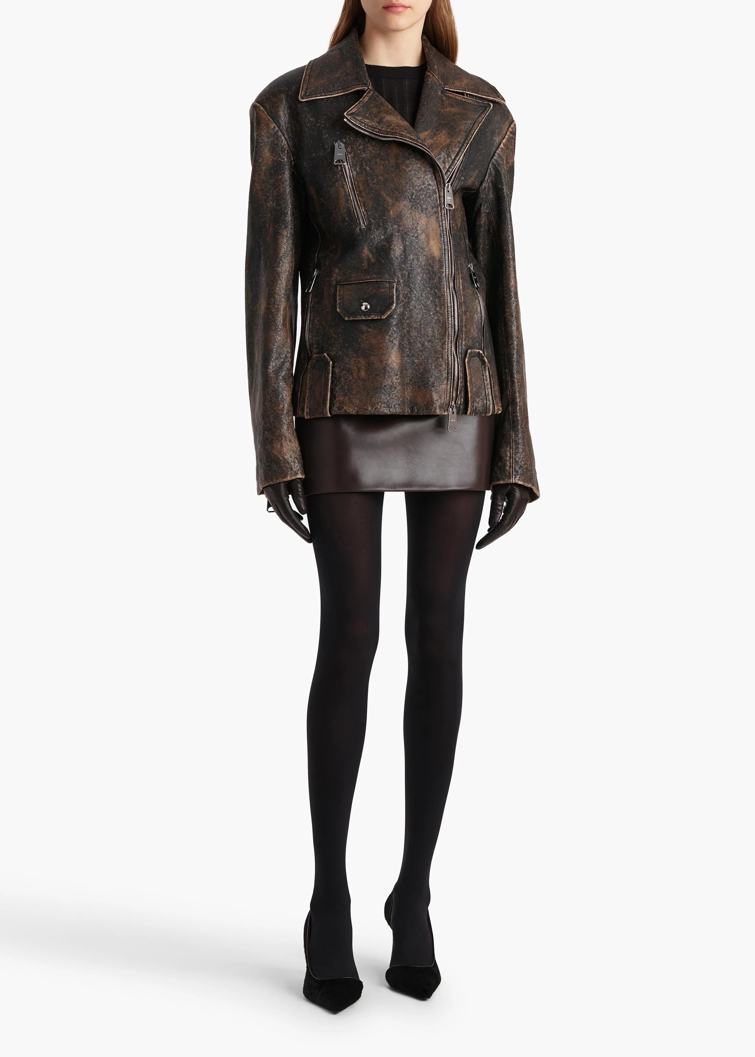Khaite - Catalina Jacket in Black and Natural Distressed Leather - Image 2