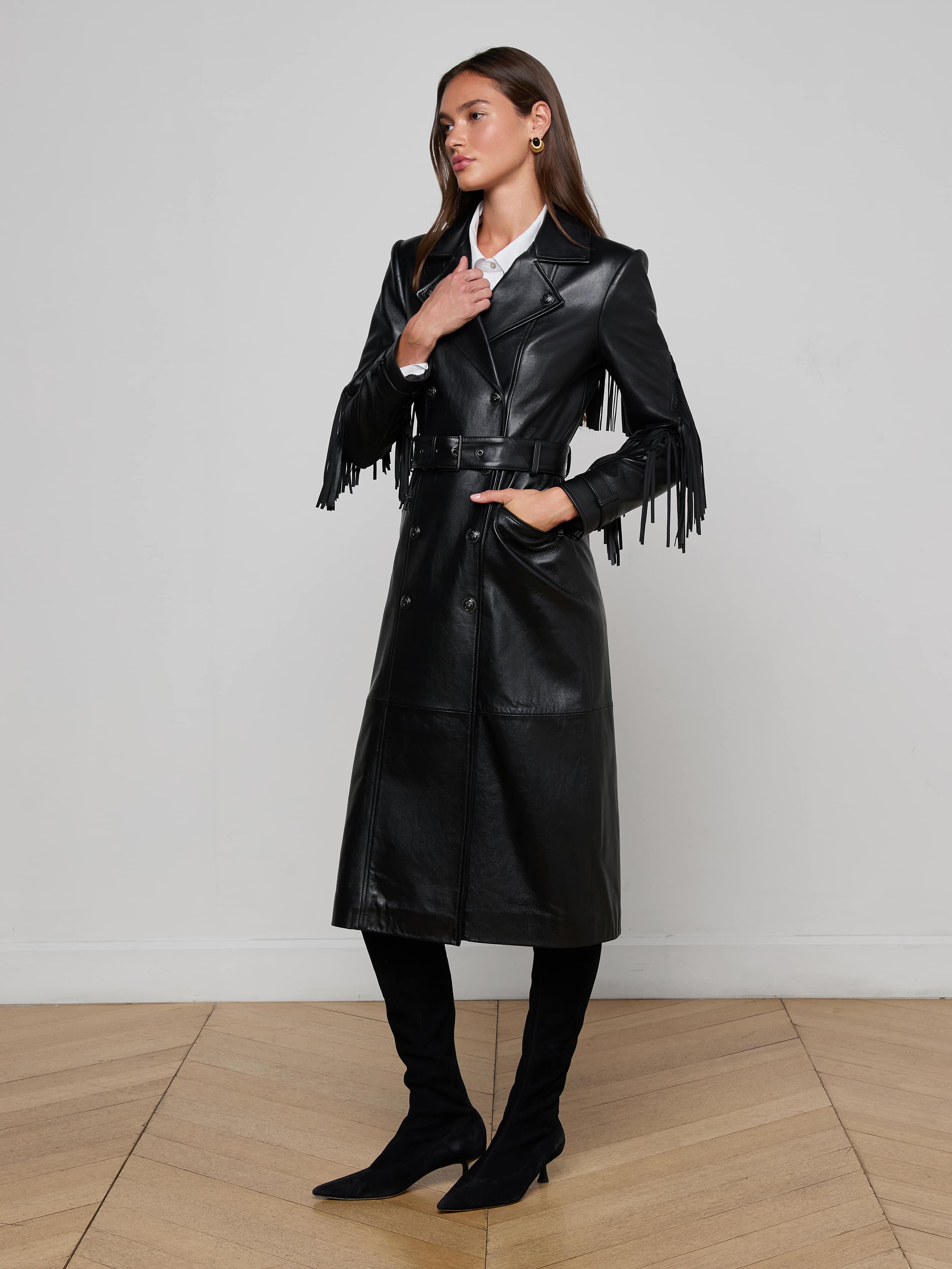 L'AGENCE - Celina Fringed Leather Trench - Image 2