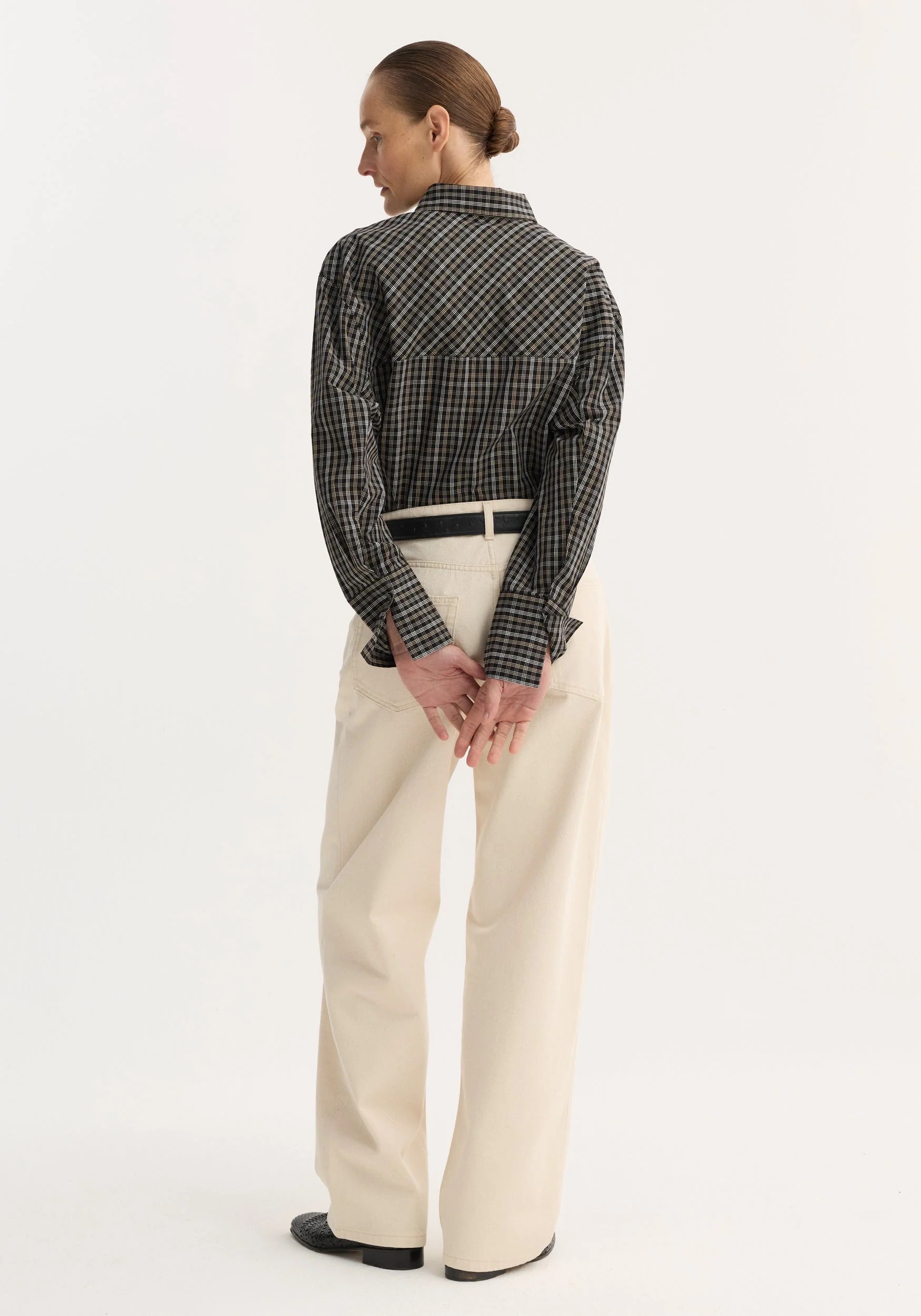 ROHE - Checked shaped shirt | black / brown check - Image 5