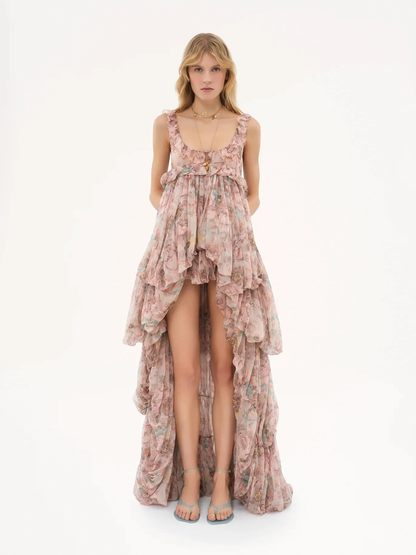 Chloé - High Low Ruffled Dress In Silk Mousseline