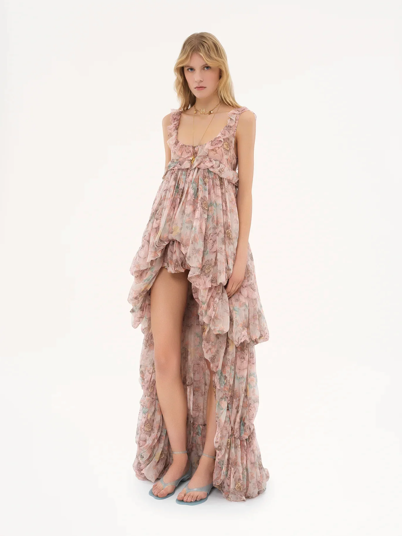 Chloé - High Low Ruffled Dress In Silk Mousseline - Image 3