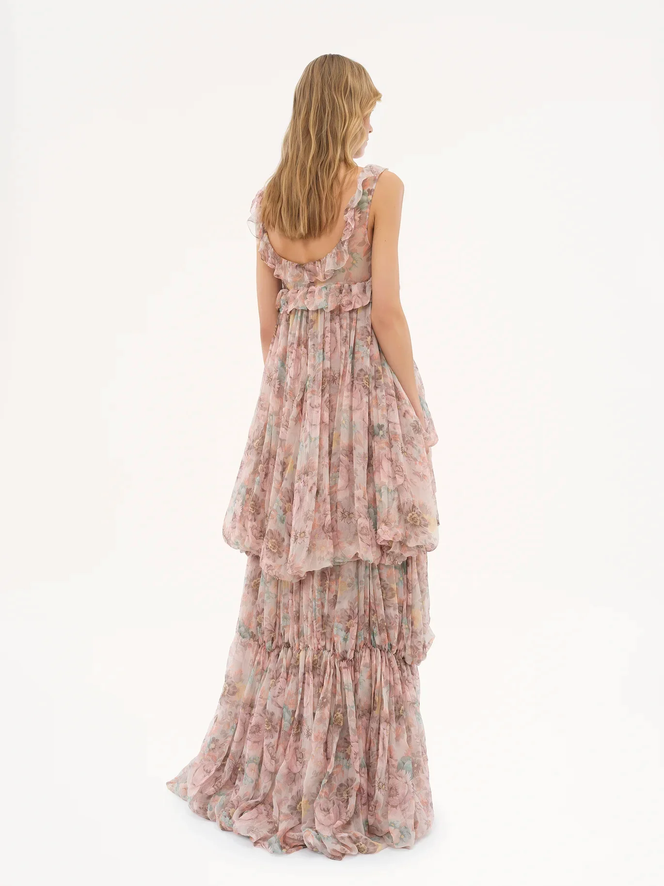 Chloé - High Low Ruffled Dress In Silk Mousseline - Image 4