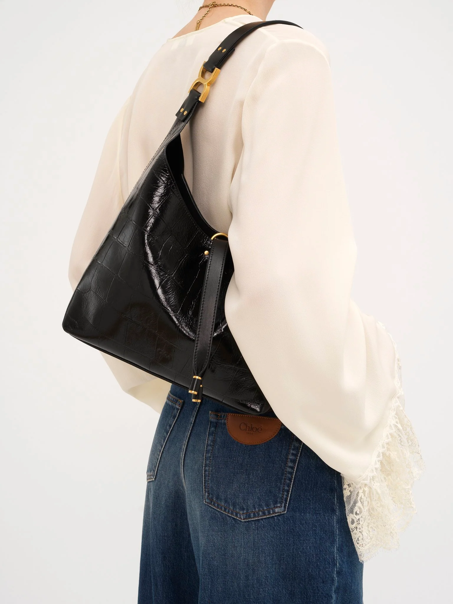 Chloé - Small Marcie hobo bag in croco-effect leather - Image 4