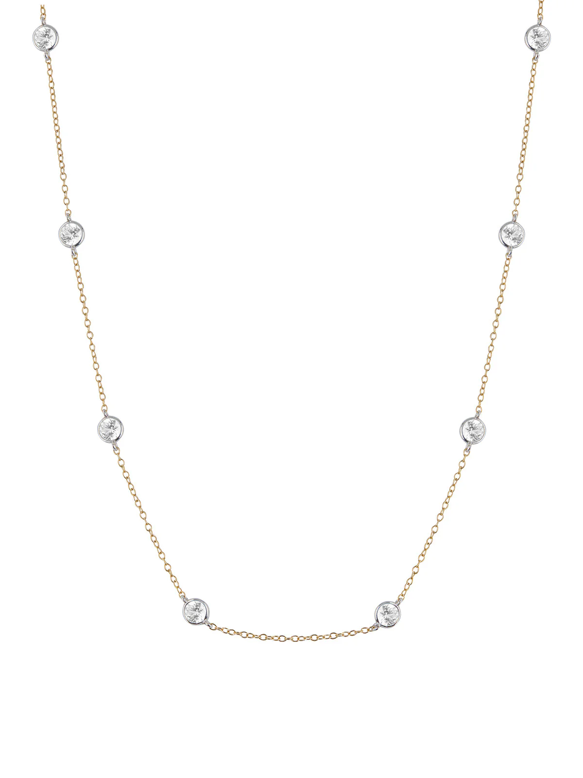 Dorsey - CLEMENCE, LAB WHITE SAPPHIRE 8 STONE TWO - TONE STRAND NECKLACE, GOLD AND SILVER