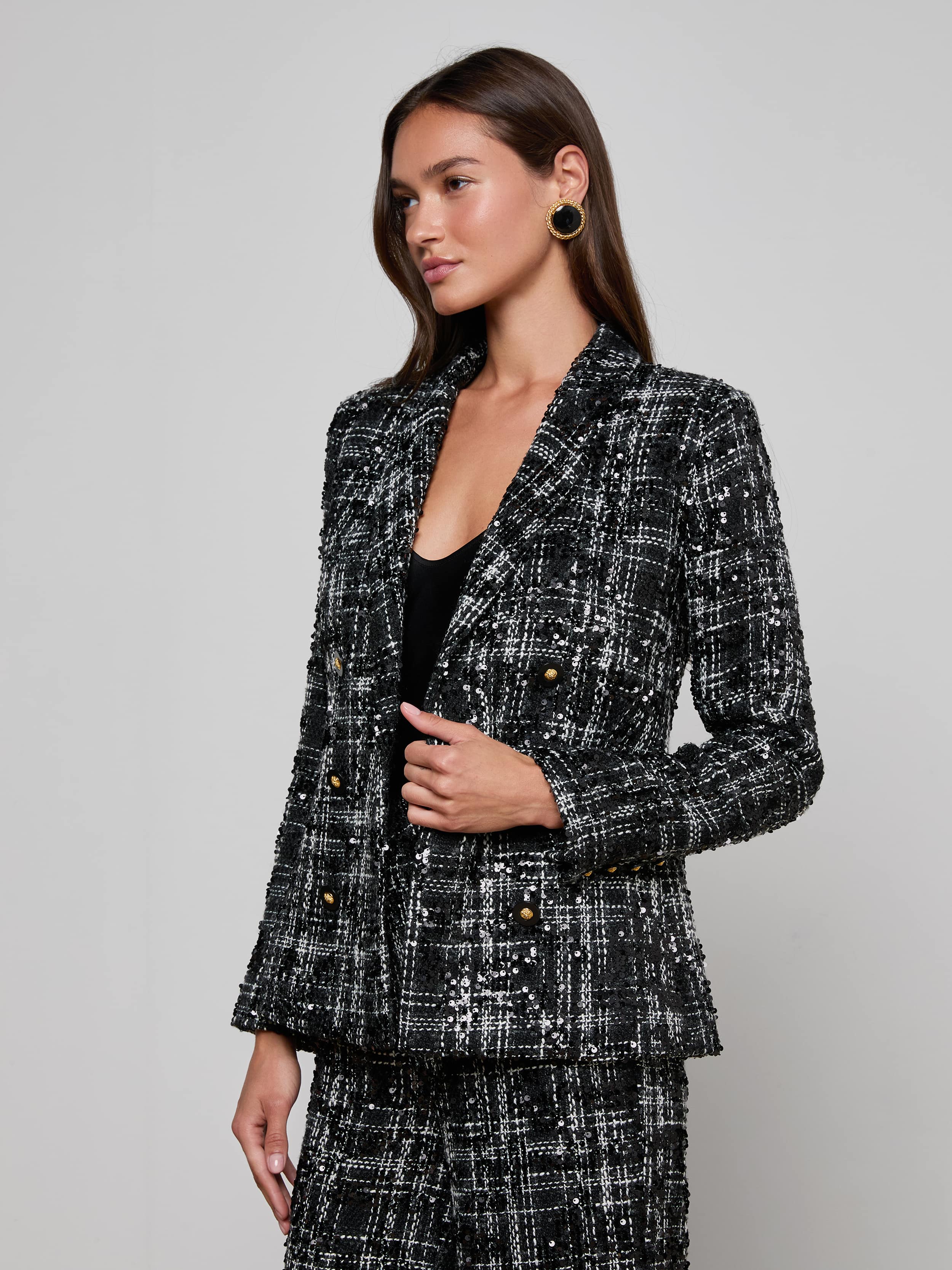 L'AGENCE - Colin Sequined Tweed Blazer - Image 2