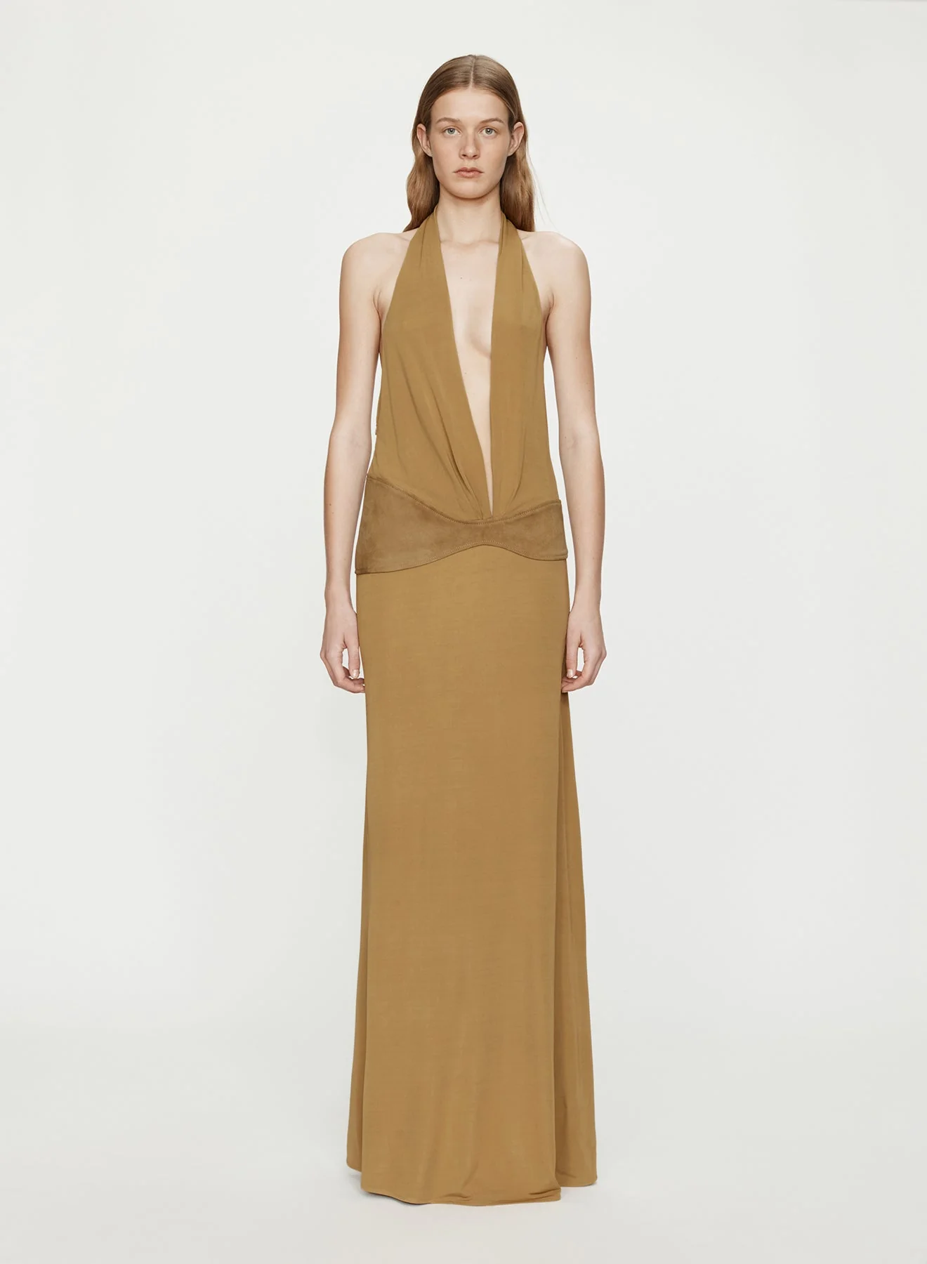 Christopher Esber - Contour Suede Belted Jersey Halter Gown