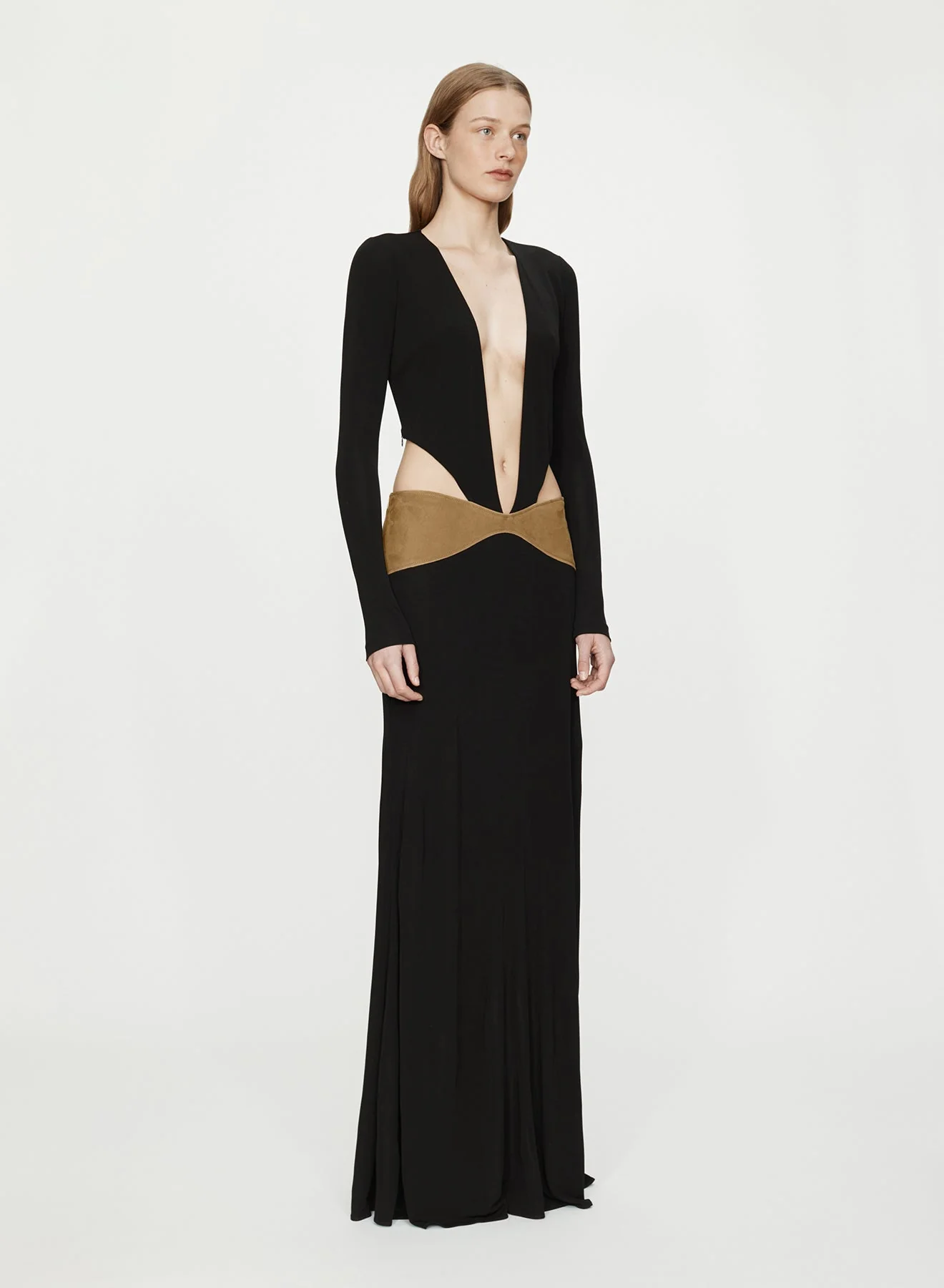 Christopher Esber - Contour Suede Belted Long Sleeve Gown - Image 2