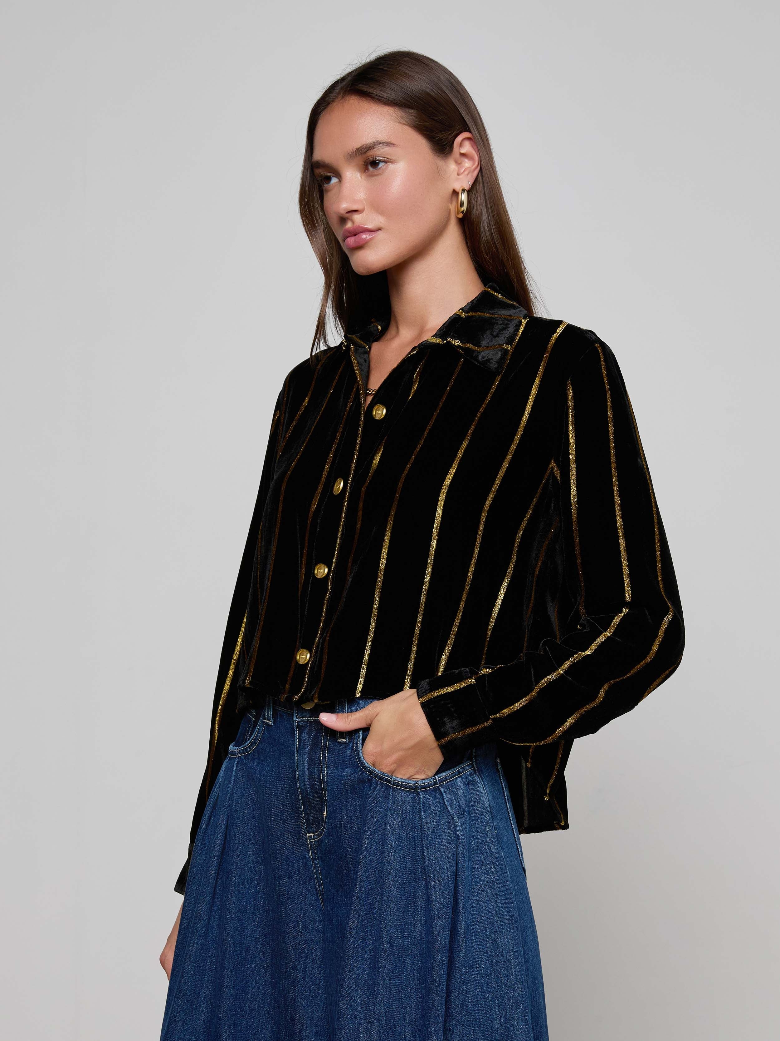 L'AGENCE - Cosette Velvet Shirt - Image 2