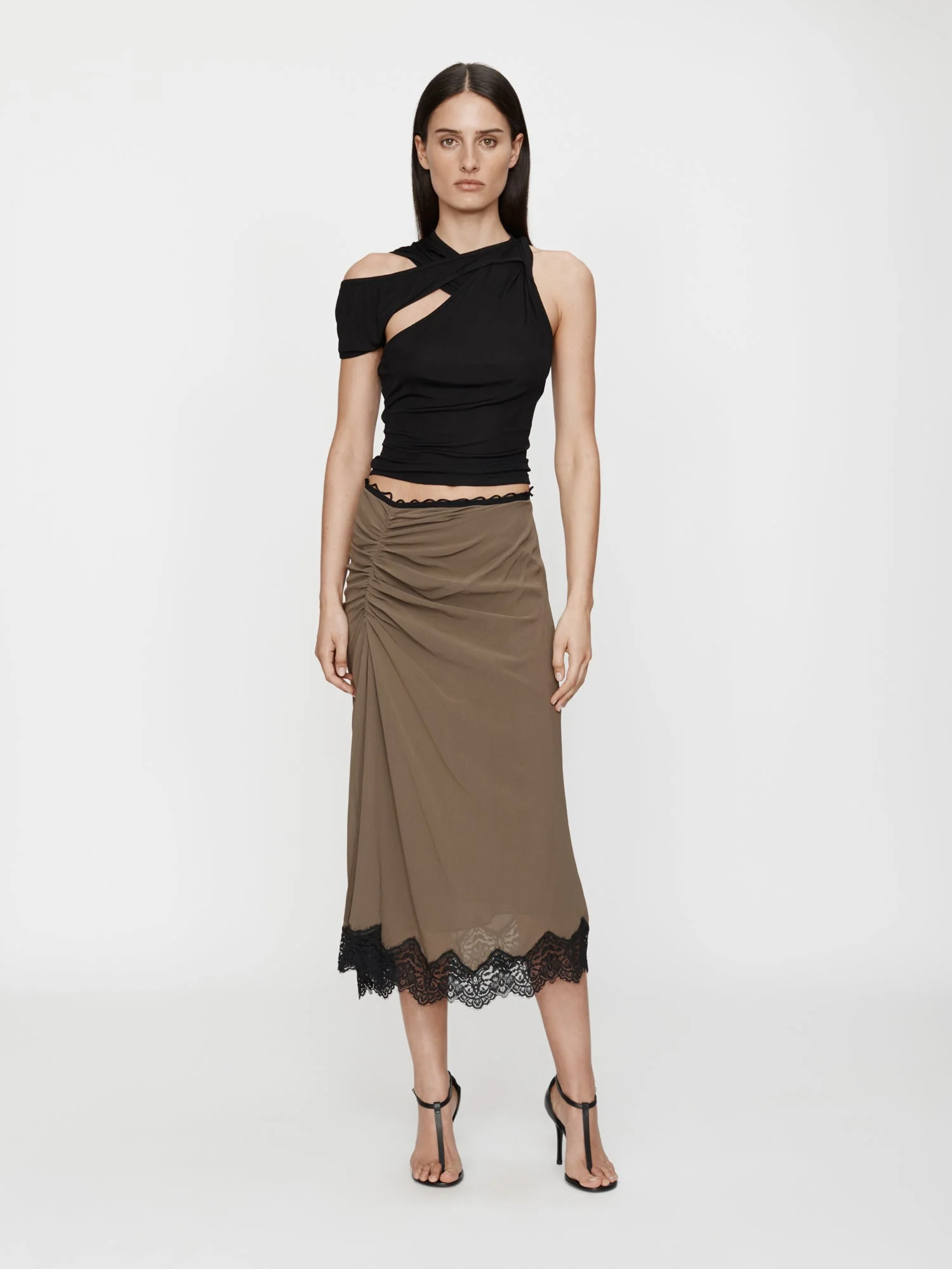 Christopher Esber - Crimped Lace Gathered Silk Skirt