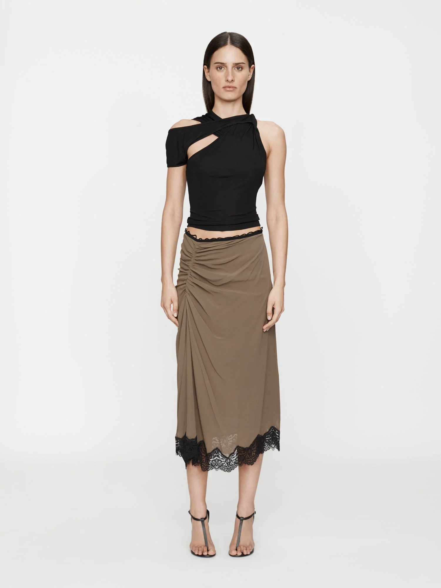 Christopher Esber - Crimped Lace Gathered Silk Skirt - Image 3