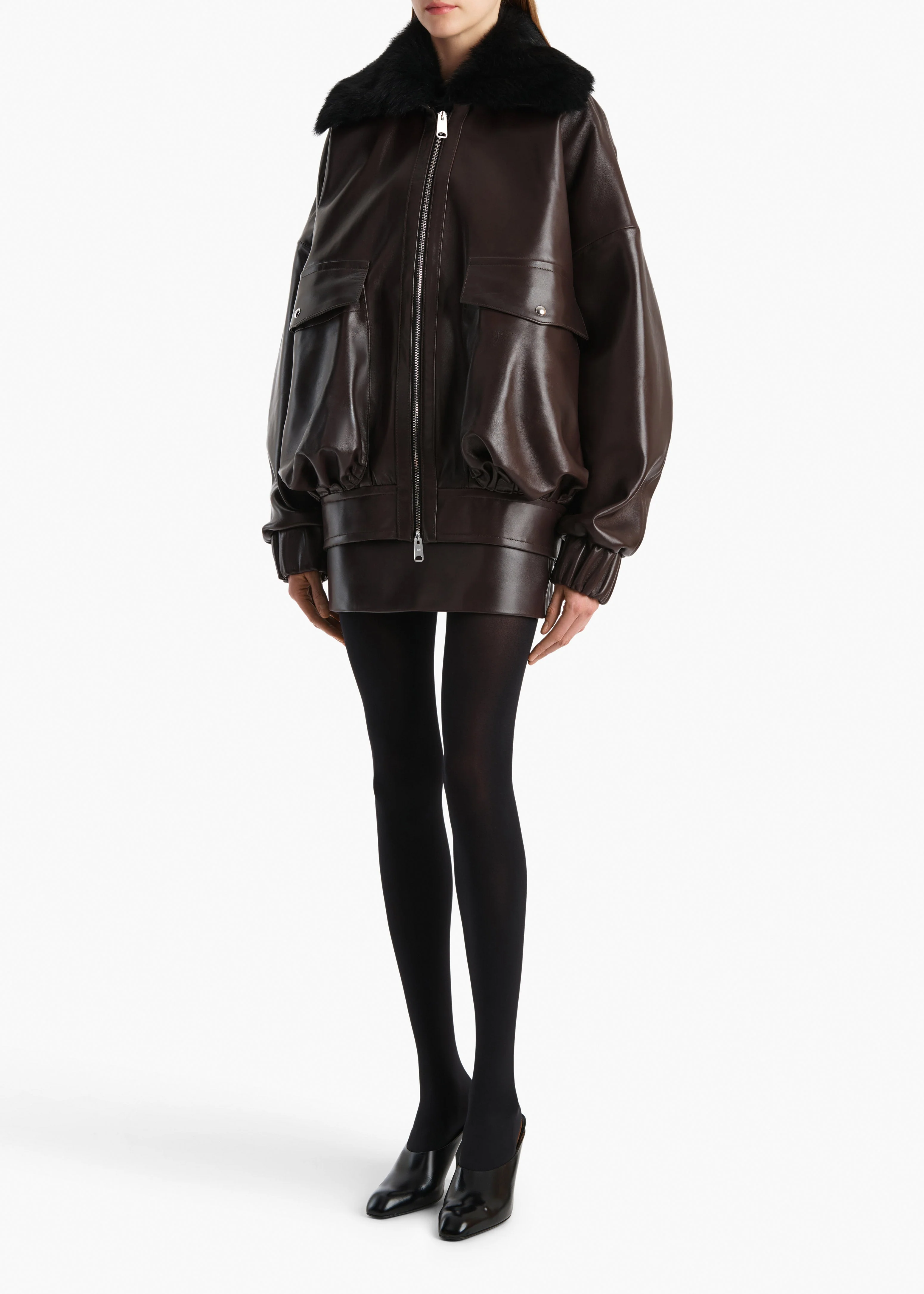 Khaite - Daemon Jacket in Mud Leather with Shearling Collar - Image 2