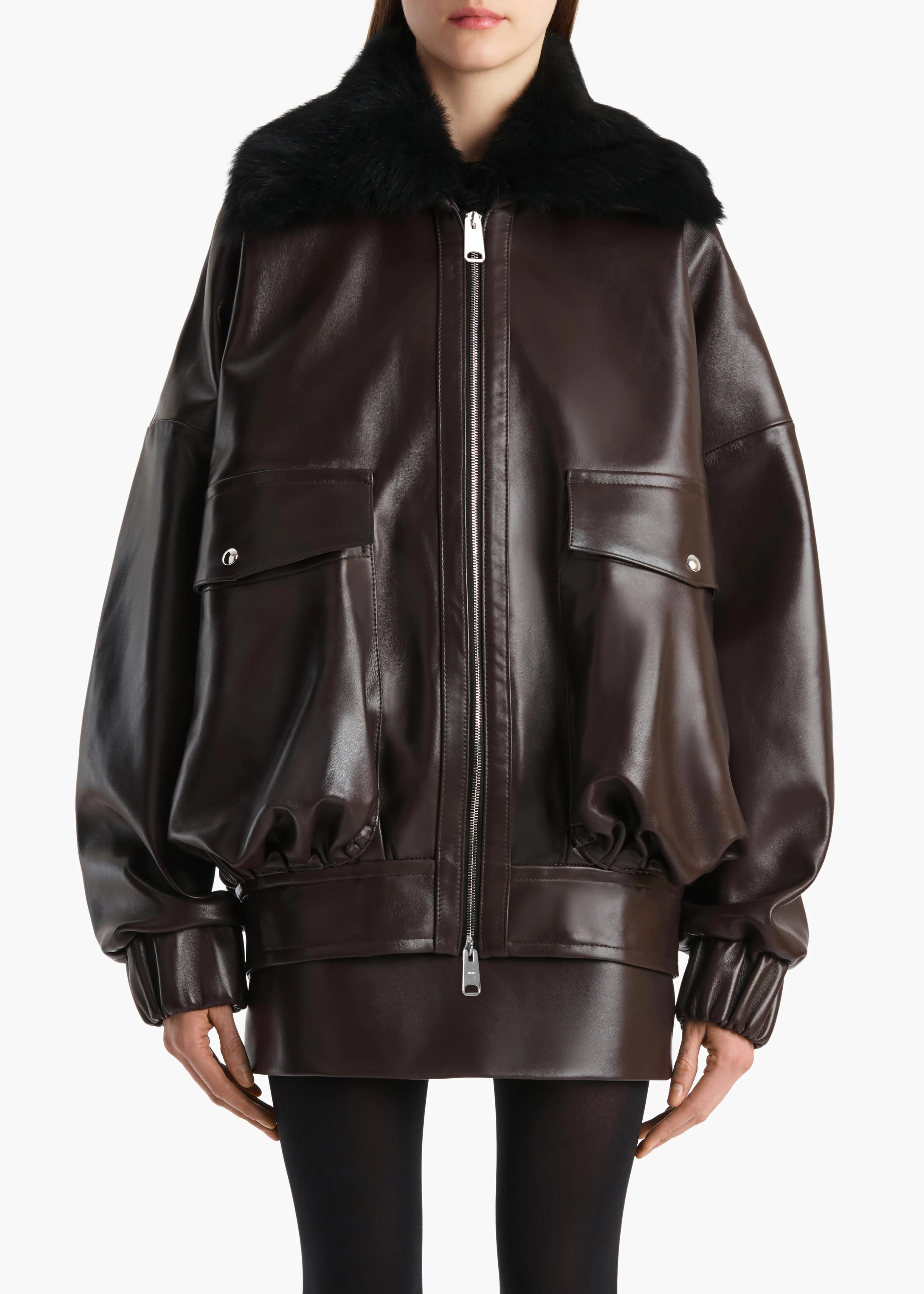 Khaite - Daemon Jacket in Mud Leather with Shearling Collar - Image 3