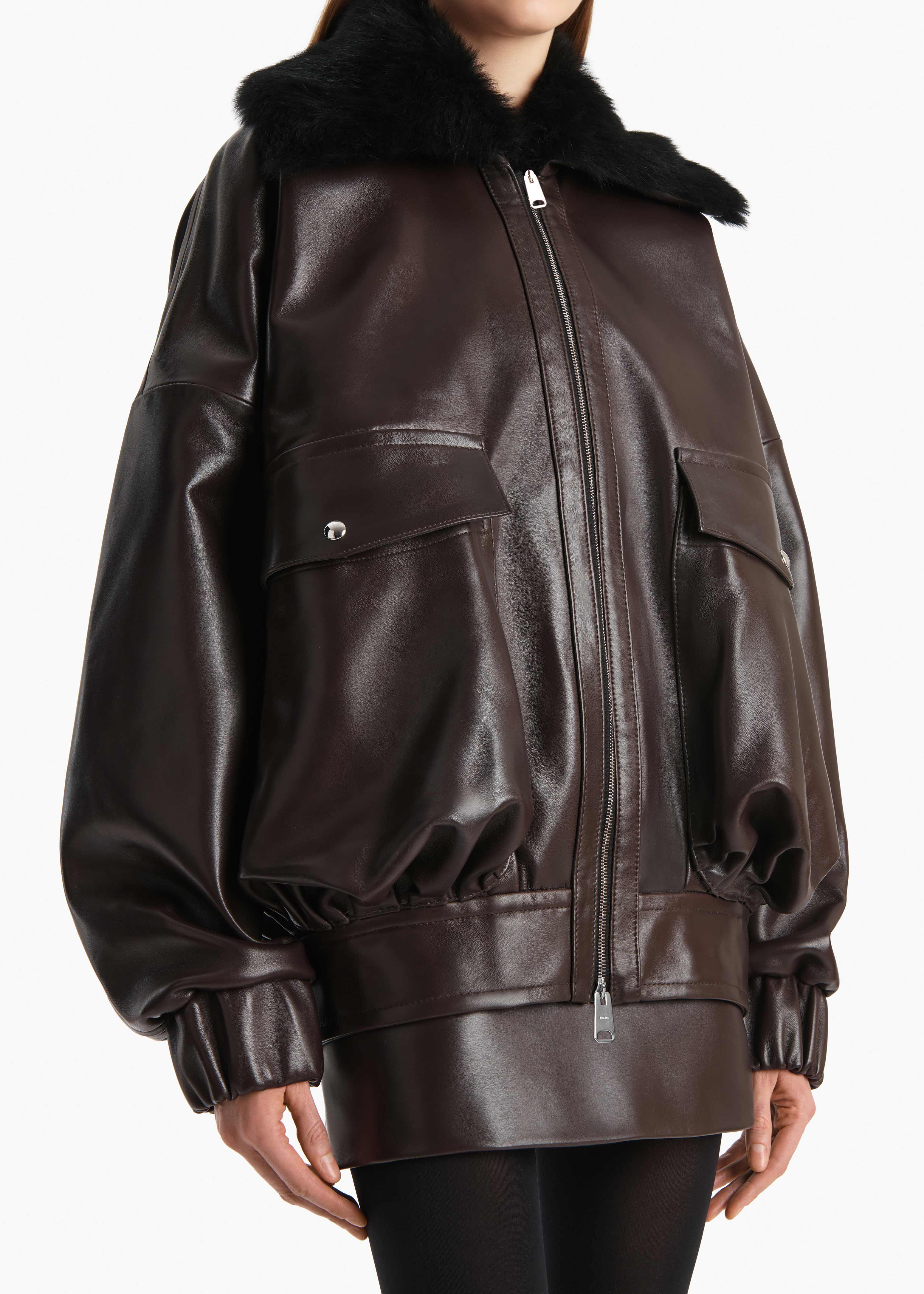 Khaite - Daemon Jacket in Mud Leather with Shearling Collar - Image 5