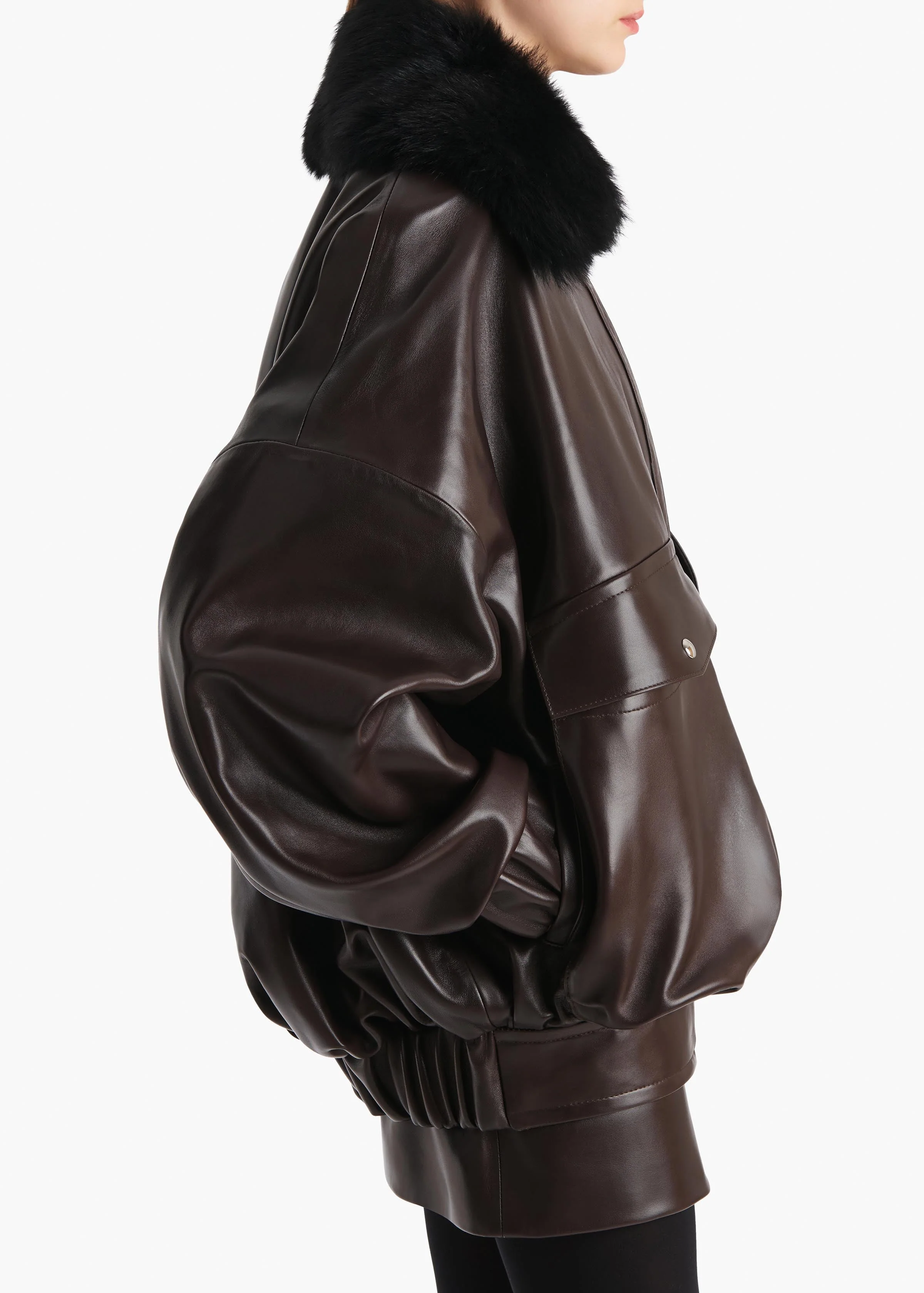 Khaite - Daemon Jacket in Mud Leather with Shearling Collar - Image 6