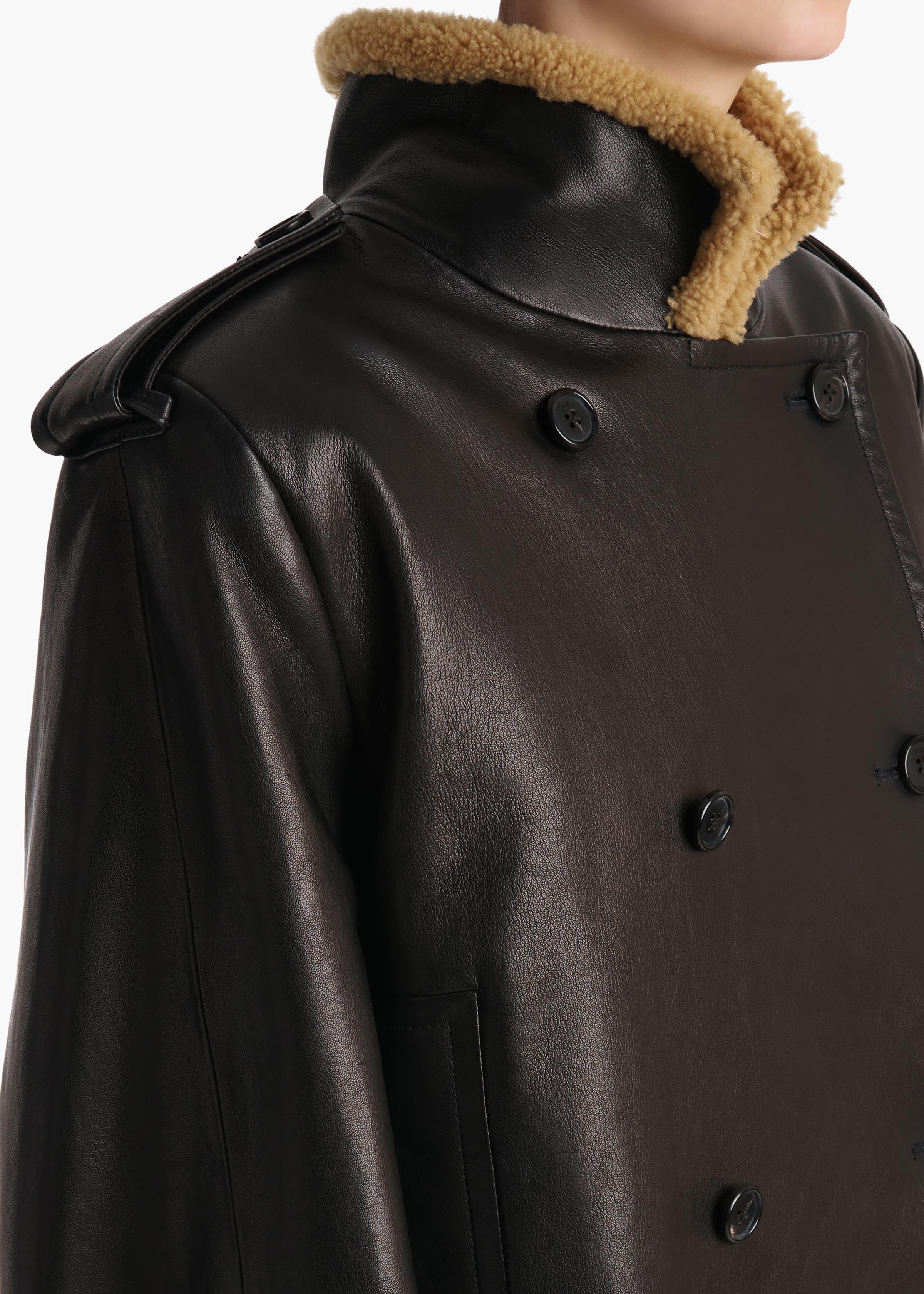 Khaite - Dean Jacket in Black Leather with Shearling - Image 13