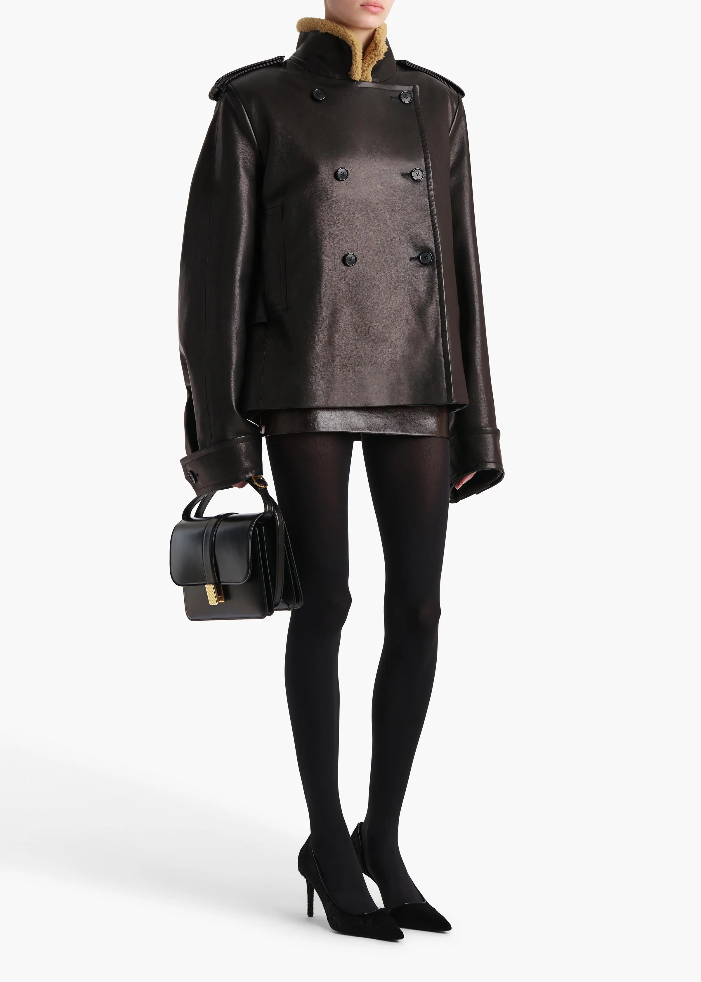Khaite - Dean Jacket in Black Leather with Shearling - Image 2