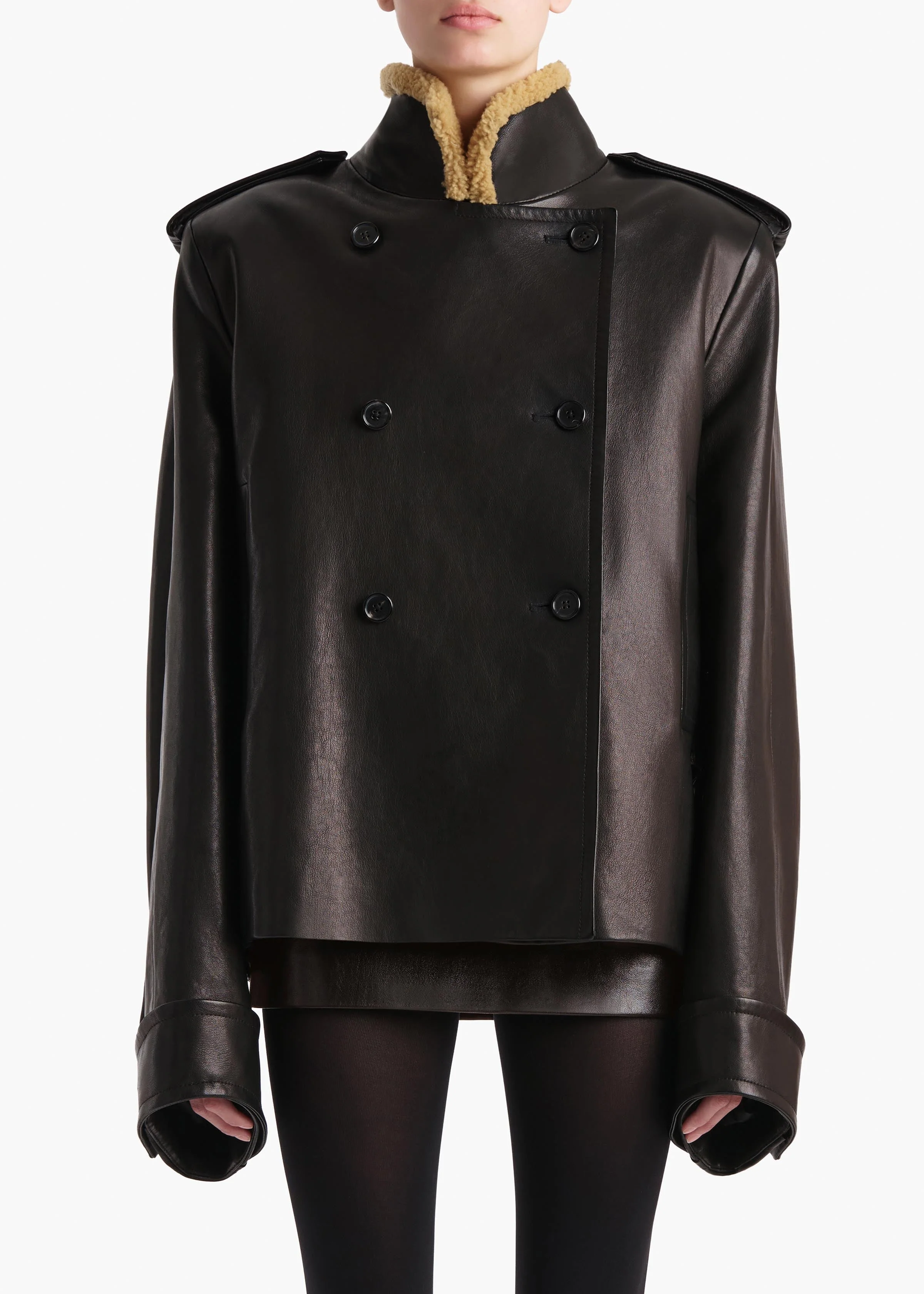 Khaite - Dean Jacket in Black Leather with Shearling - Image 3