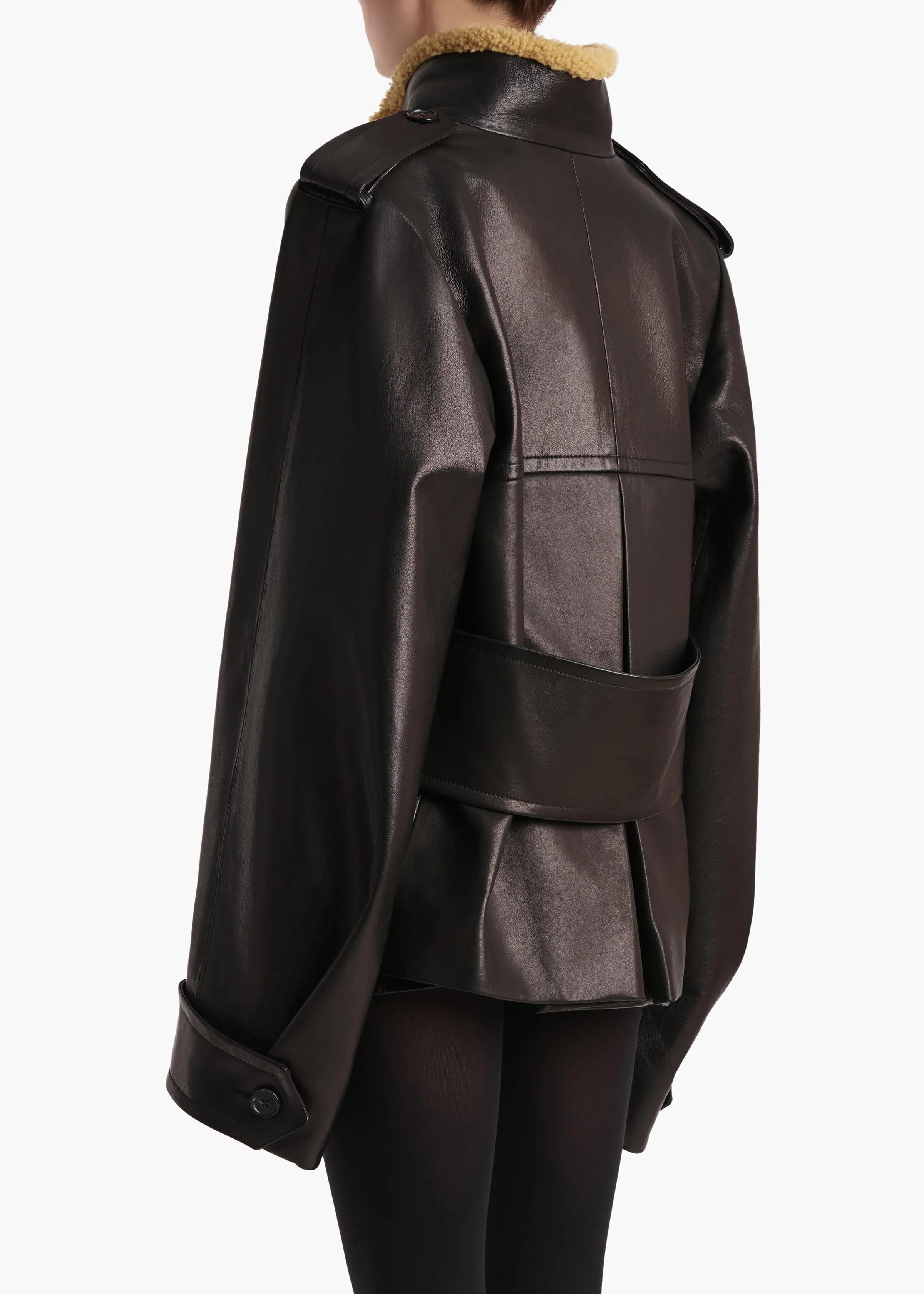 Khaite - Dean Jacket in Black Leather with Shearling - Image 4