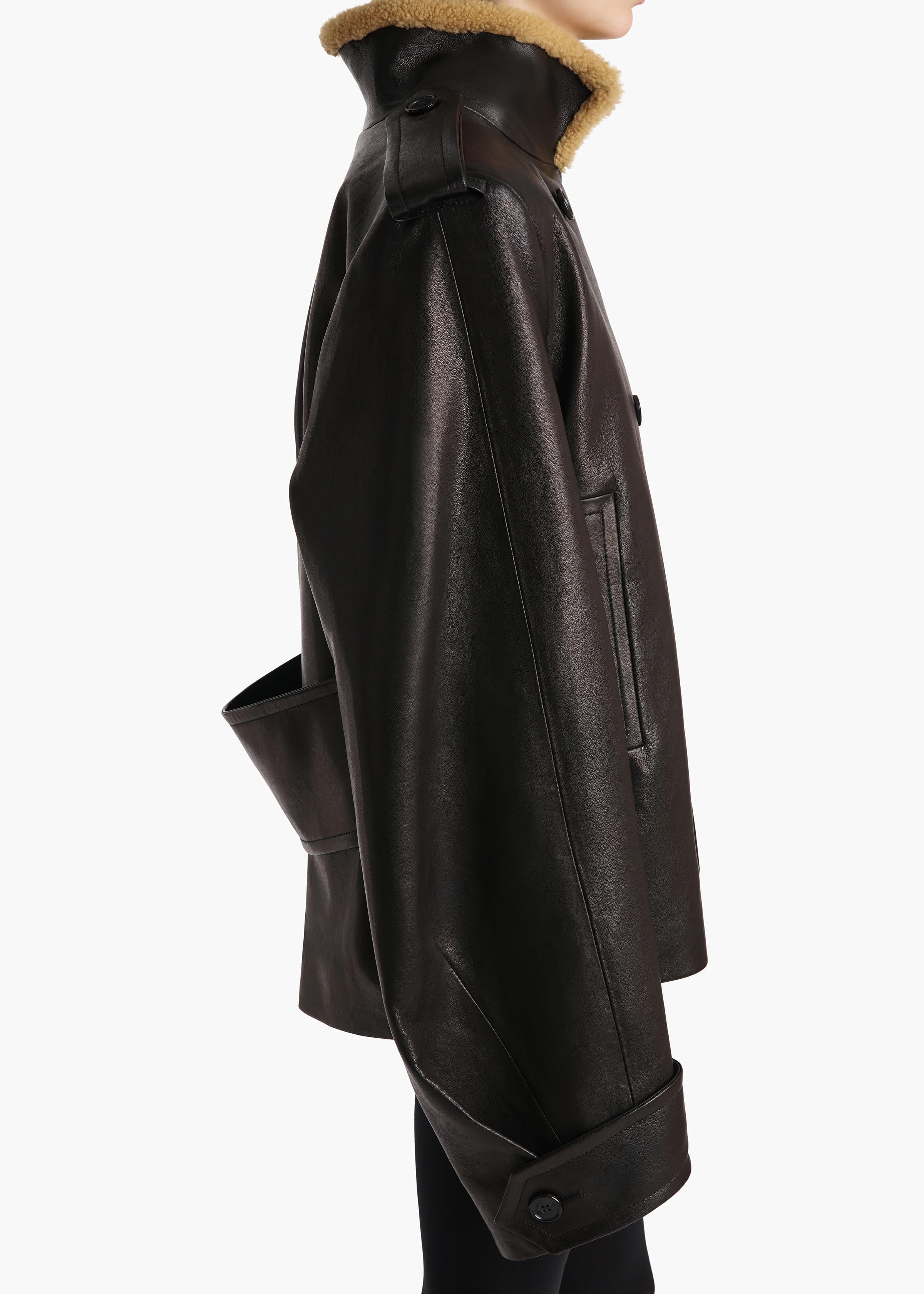 Khaite - Dean Jacket in Black Leather with Shearling - Image 5