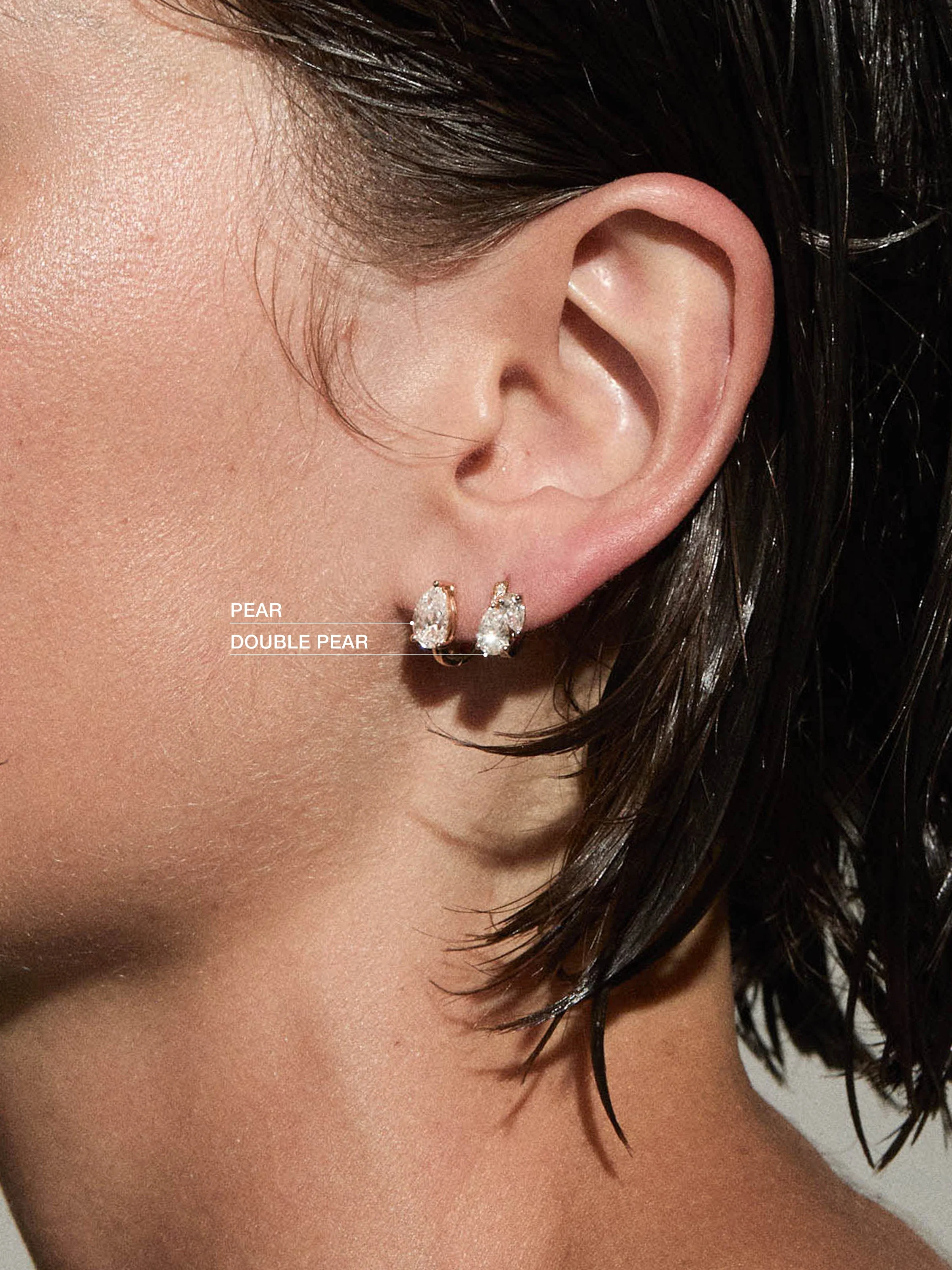 Dorsey - 14K DOUBLE PEAR - CUT HUGGIE EARRING IN LAB DIAMOND, 14K WHITE GOLD - Image 4