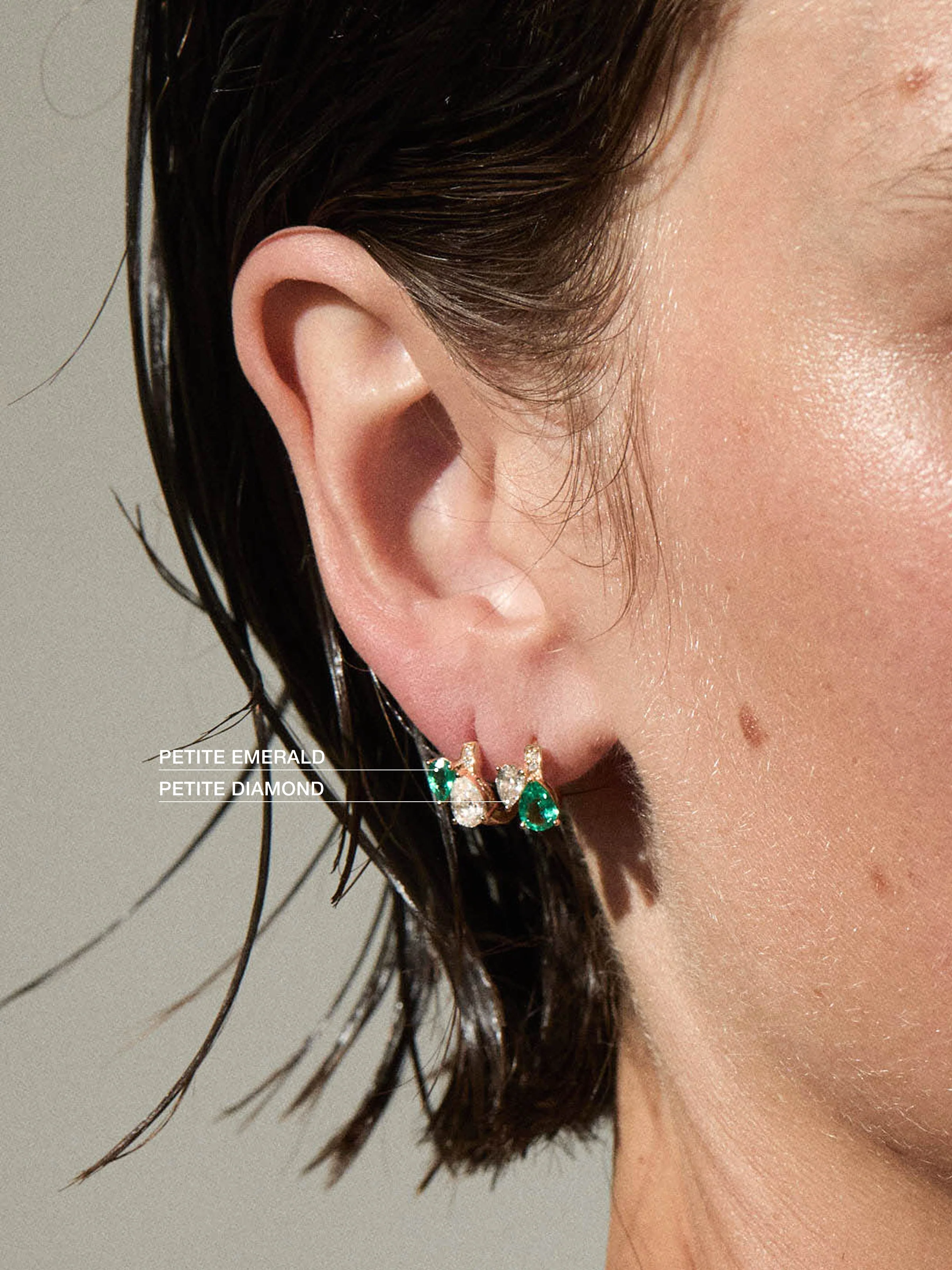 Dorsey - 14K DOUBLE PEAR - CUT HUGGIE EARRING IN LAB EMERALD AND PETITE LAB DIAMOND, 14K YELLOW GOLD - Image 4