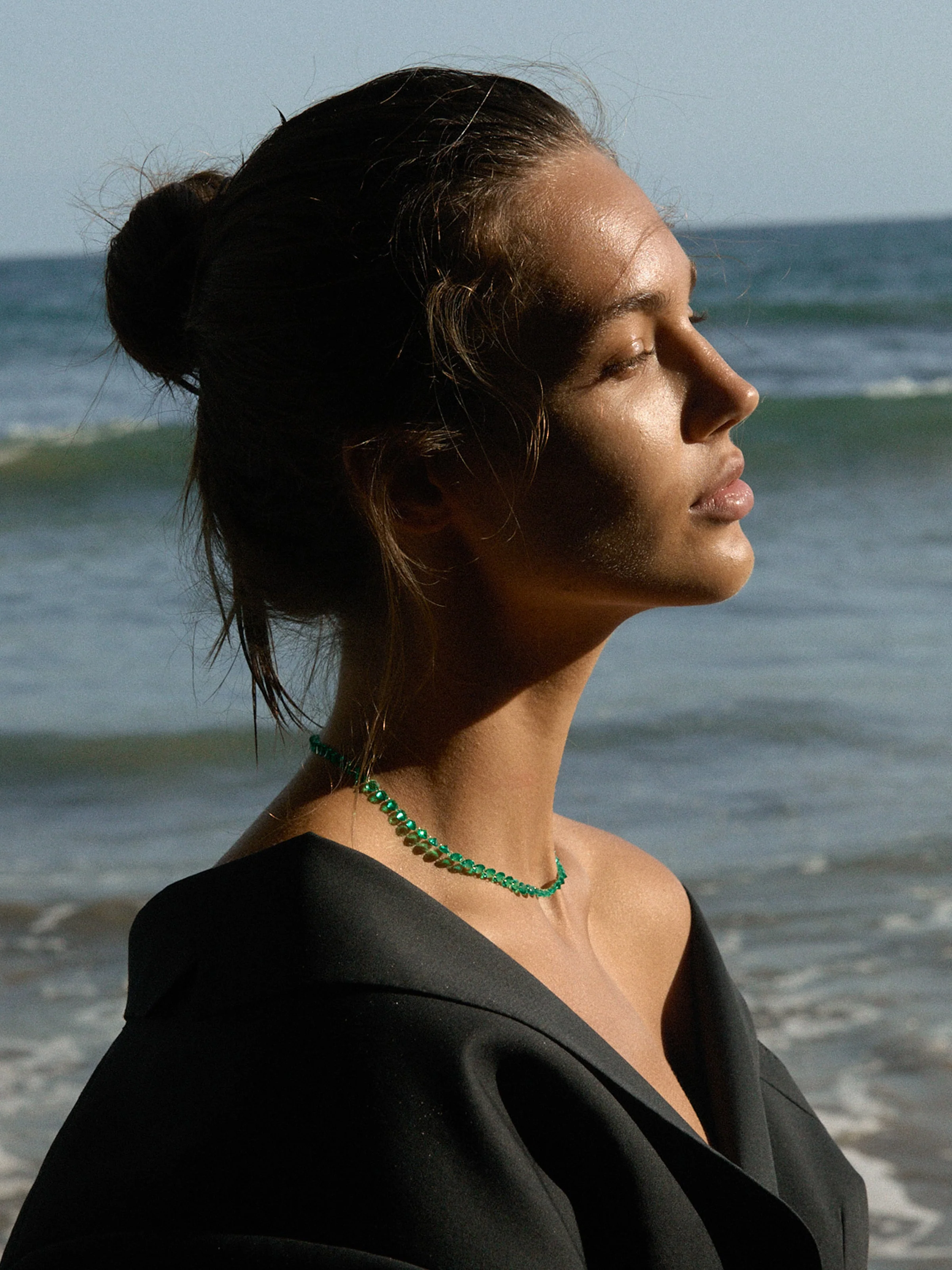 Dorsey - 14K FLOATING ETERNITY NECKLACE IN 3.5MM LAB EMERALD, 14K YELLOW GOLD - Image 4