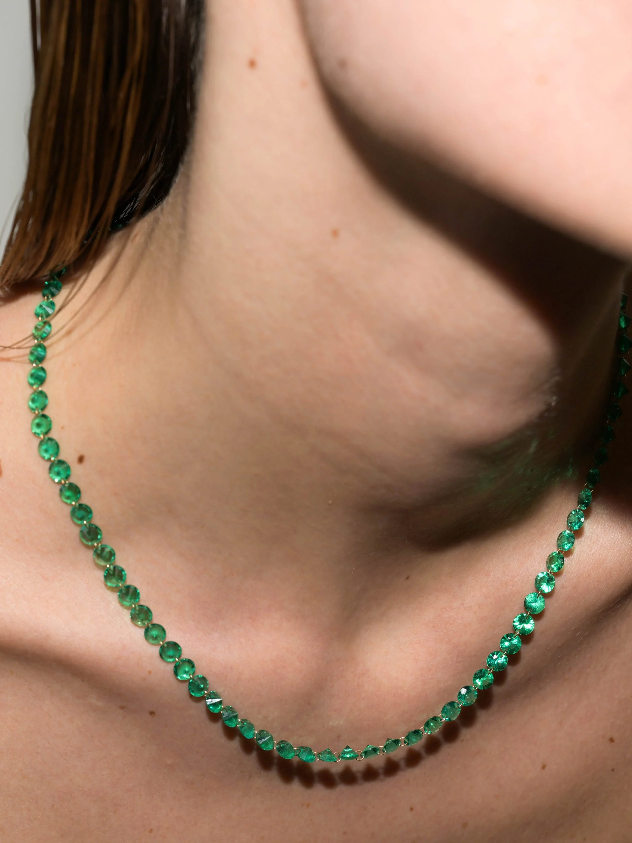 Dorsey - 14K FLOATING ETERNITY NECKLACE IN 5MM LAB EMERALD, 14K YELLOW GOLD - Image 3
