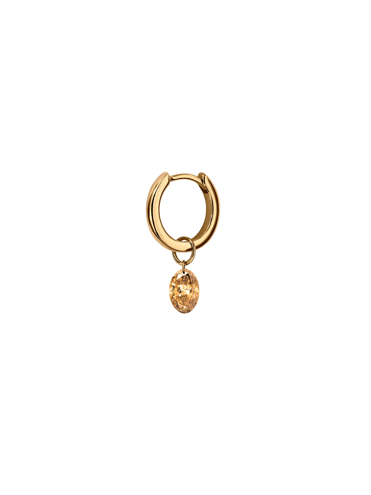 Dorsey - 14K FLOATING OVAL HUGGIE EARRING IN CHAMPAGNE LAB DIAMOND, 14K YELLOW GOLD - Image 2