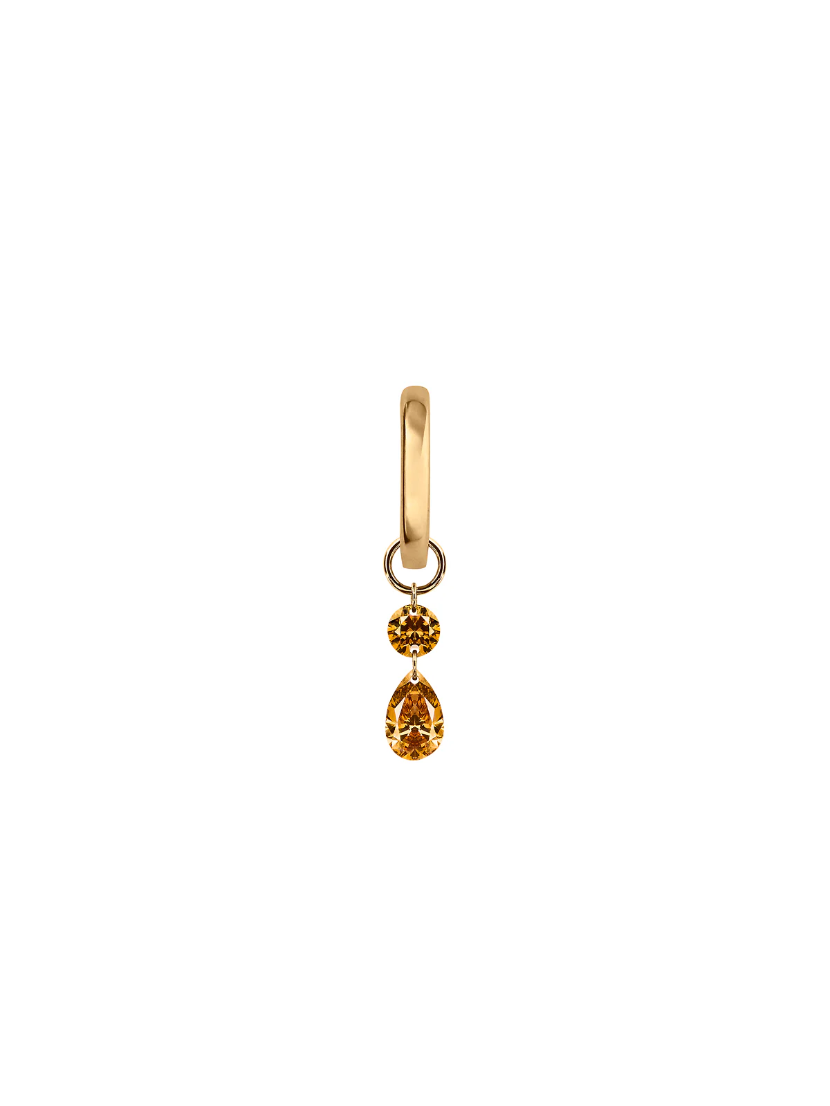 Dorsey - 14K FLOATING ROUND & PEAR HUGGIE EARRING IN AMBER LAB DIAMOND, 14K YELLOW GOLD
