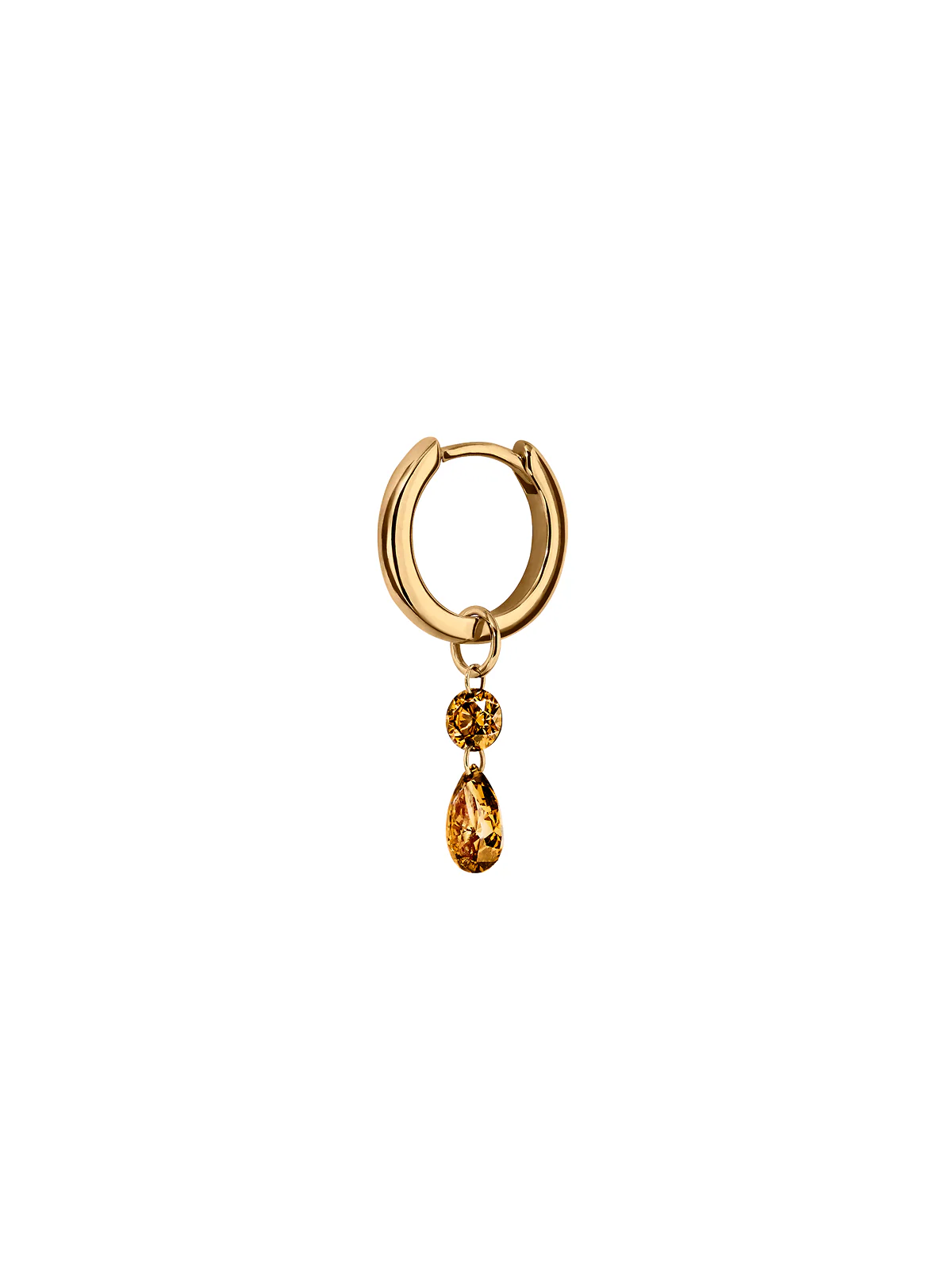 Dorsey - 14K FLOATING ROUND & PEAR HUGGIE EARRING IN AMBER LAB DIAMOND, 14K YELLOW GOLD - Image 2