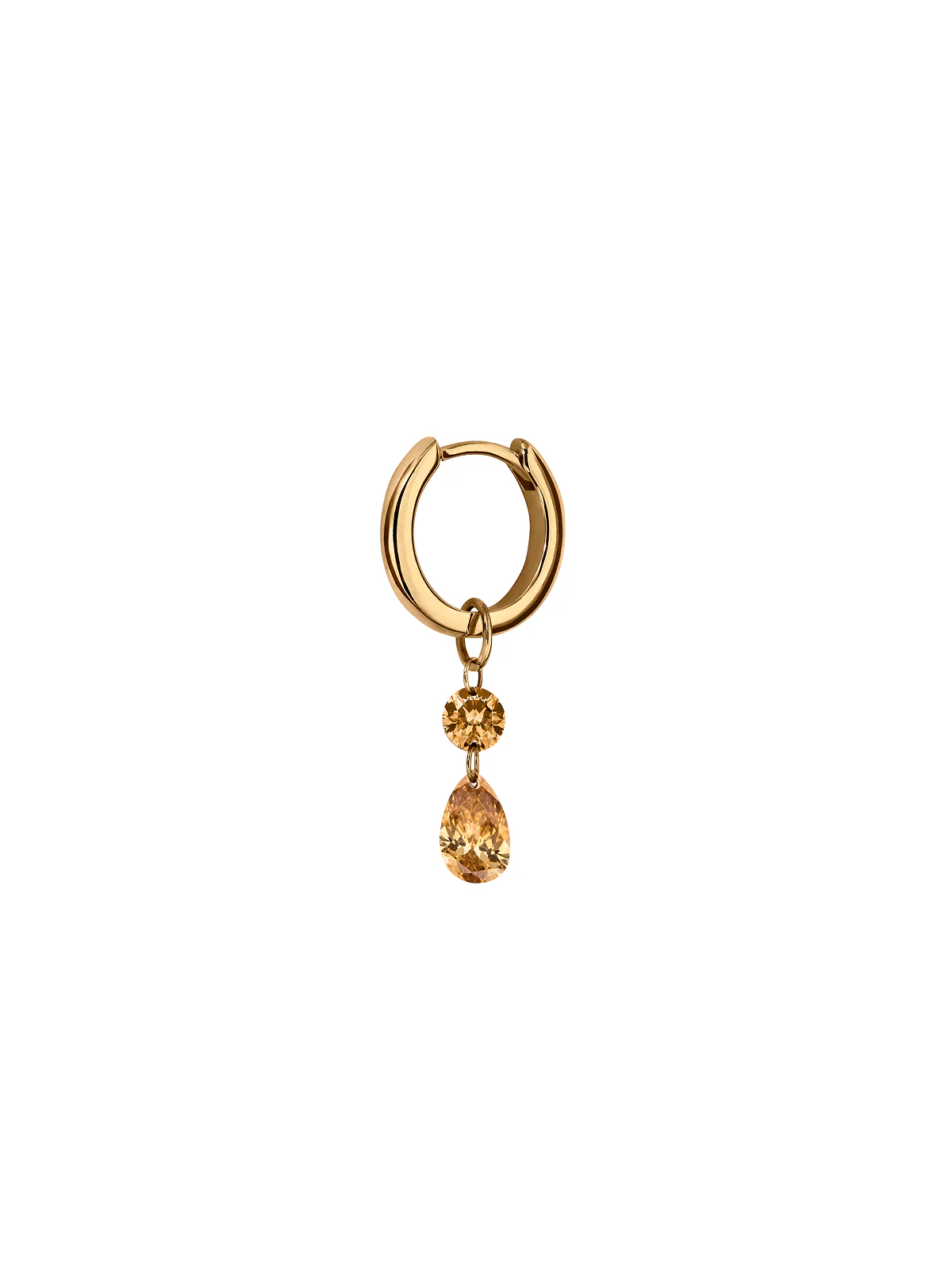 Dorsey - 14K FLOATING ROUND & PEAR HUGGIE EARRING IN CHAMPAGNE LAB DIAMOND, 14K YELLOW GOLD - Image 2