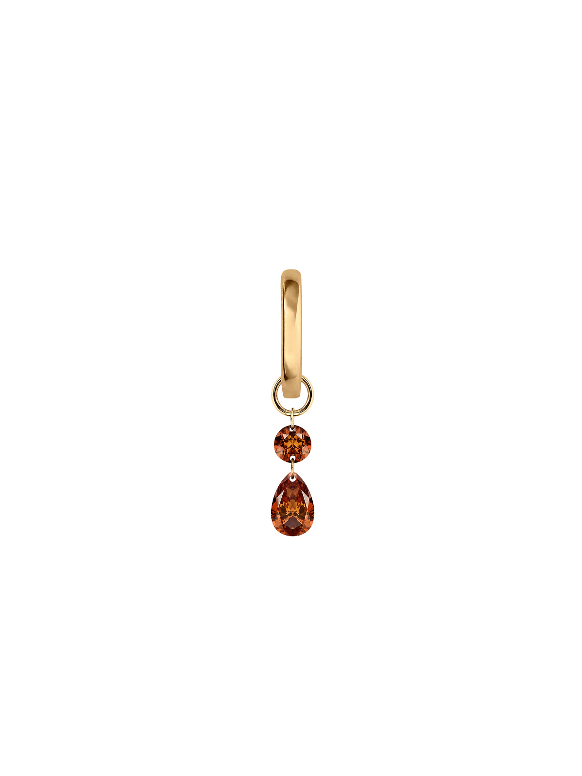 Dorsey - 14K FLOATING ROUND & PEAR HUGGIE EARRING IN COGNAC LAB DIAMOND, 14K YELLOW GOLD