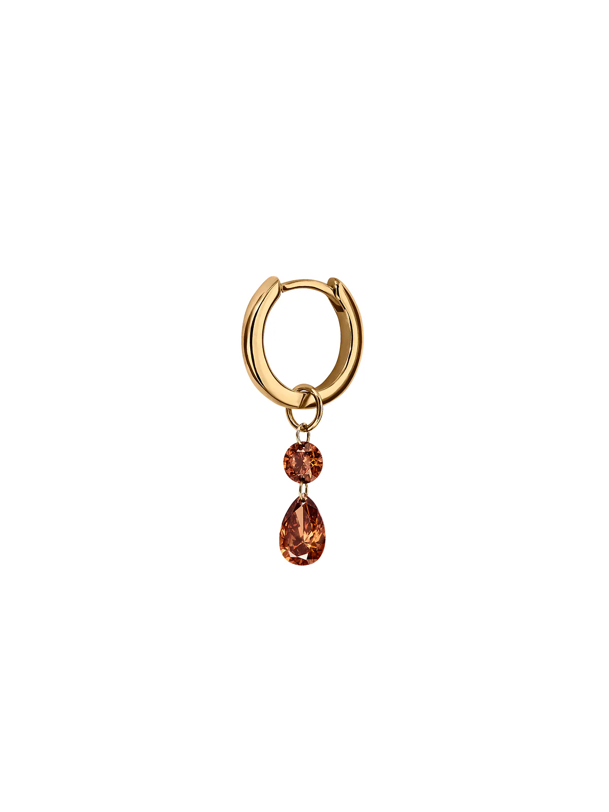 Dorsey - 14K FLOATING ROUND & PEAR HUGGIE EARRING IN COGNAC LAB DIAMOND, 14K YELLOW GOLD - Image 2