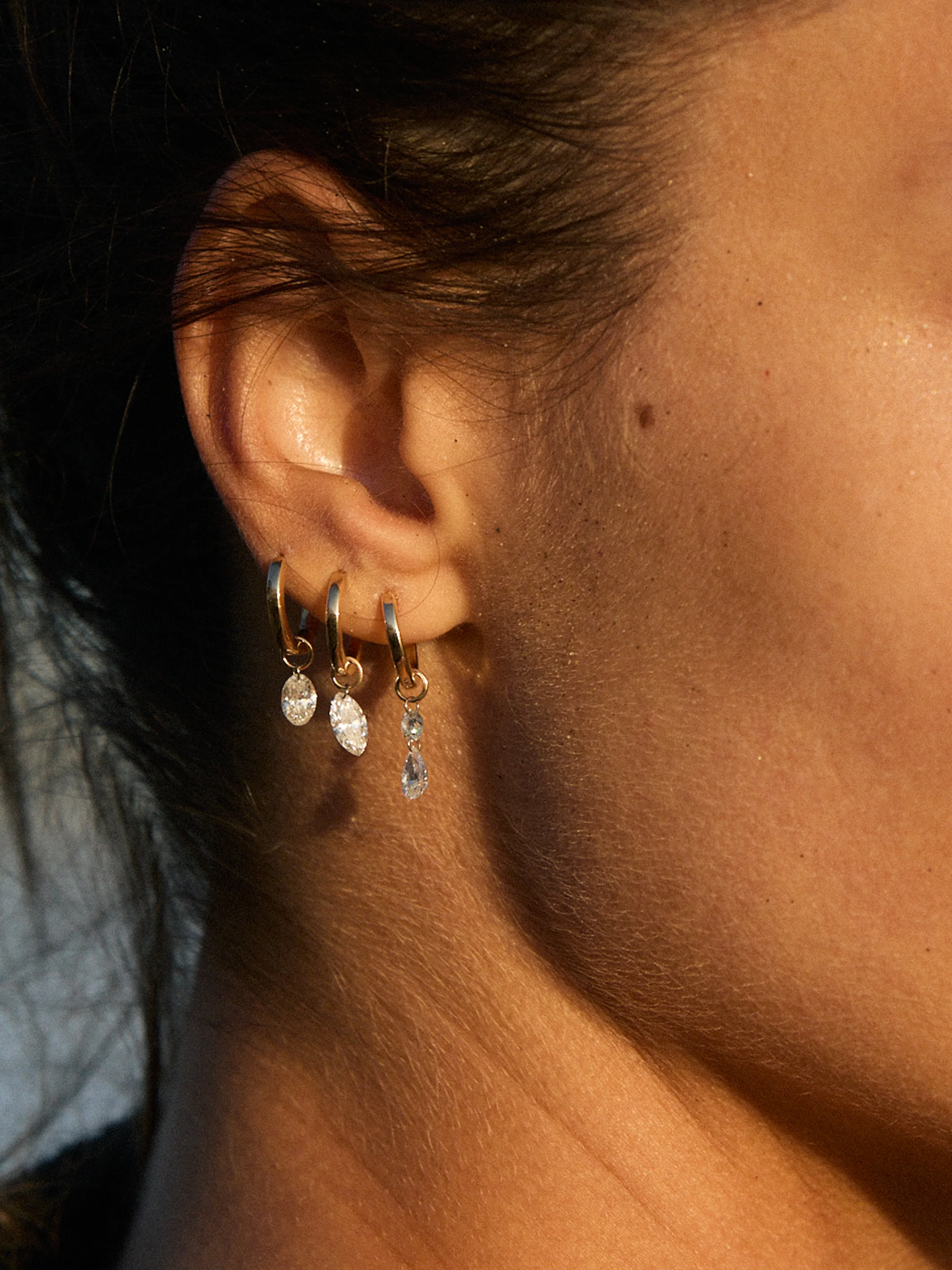Dorsey - 14K FLOATING ROUND & PEAR HUGGIE EARRING IN LAB DIAMOND, 14K YELLOW GOLD - Image 3