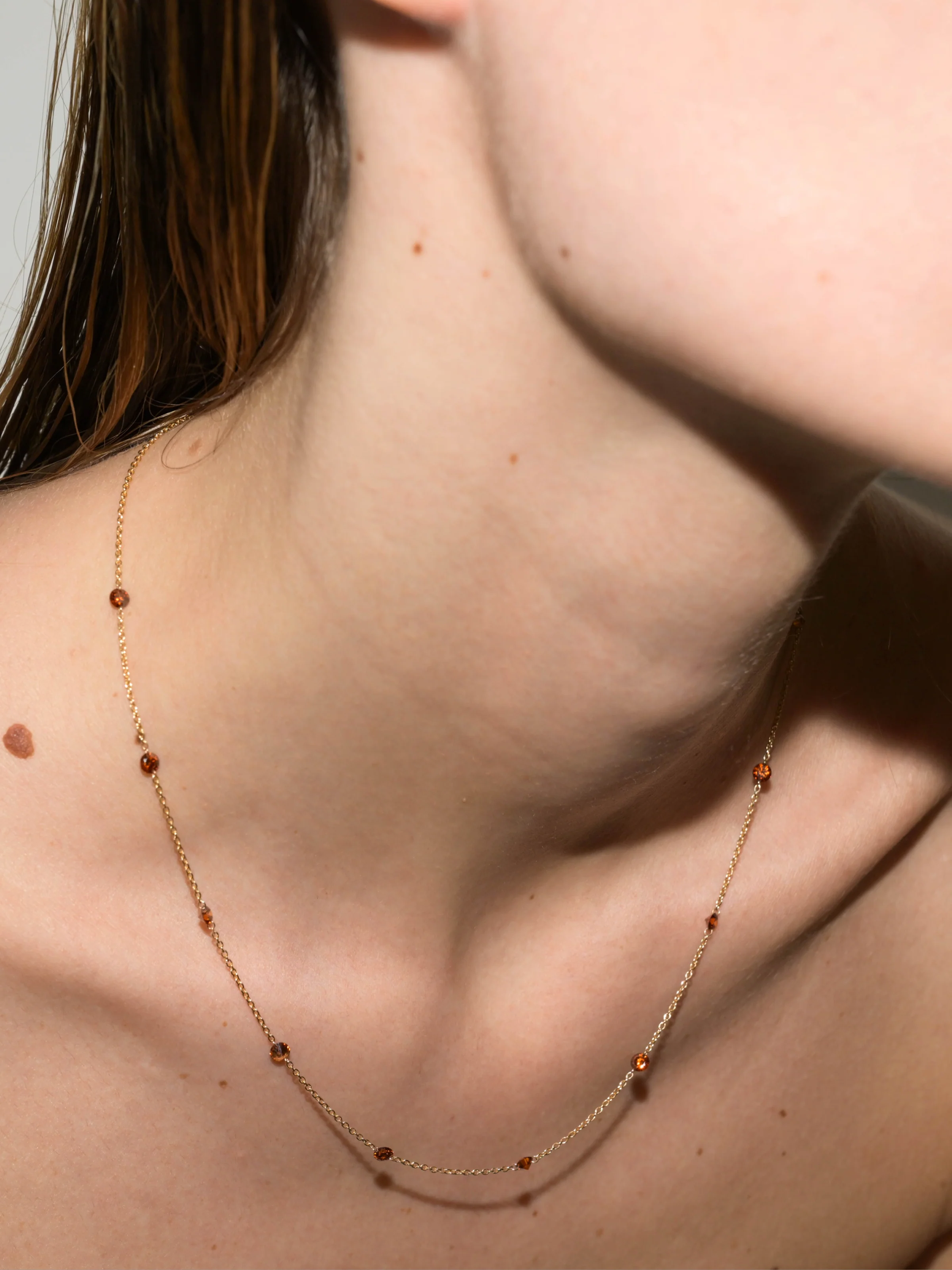 Dorsey - 14K ROUND - CUT FLOATING NECKLACE IN COGNAC LAB DIAMOND, 14K YELLOW GOLD - Image 3