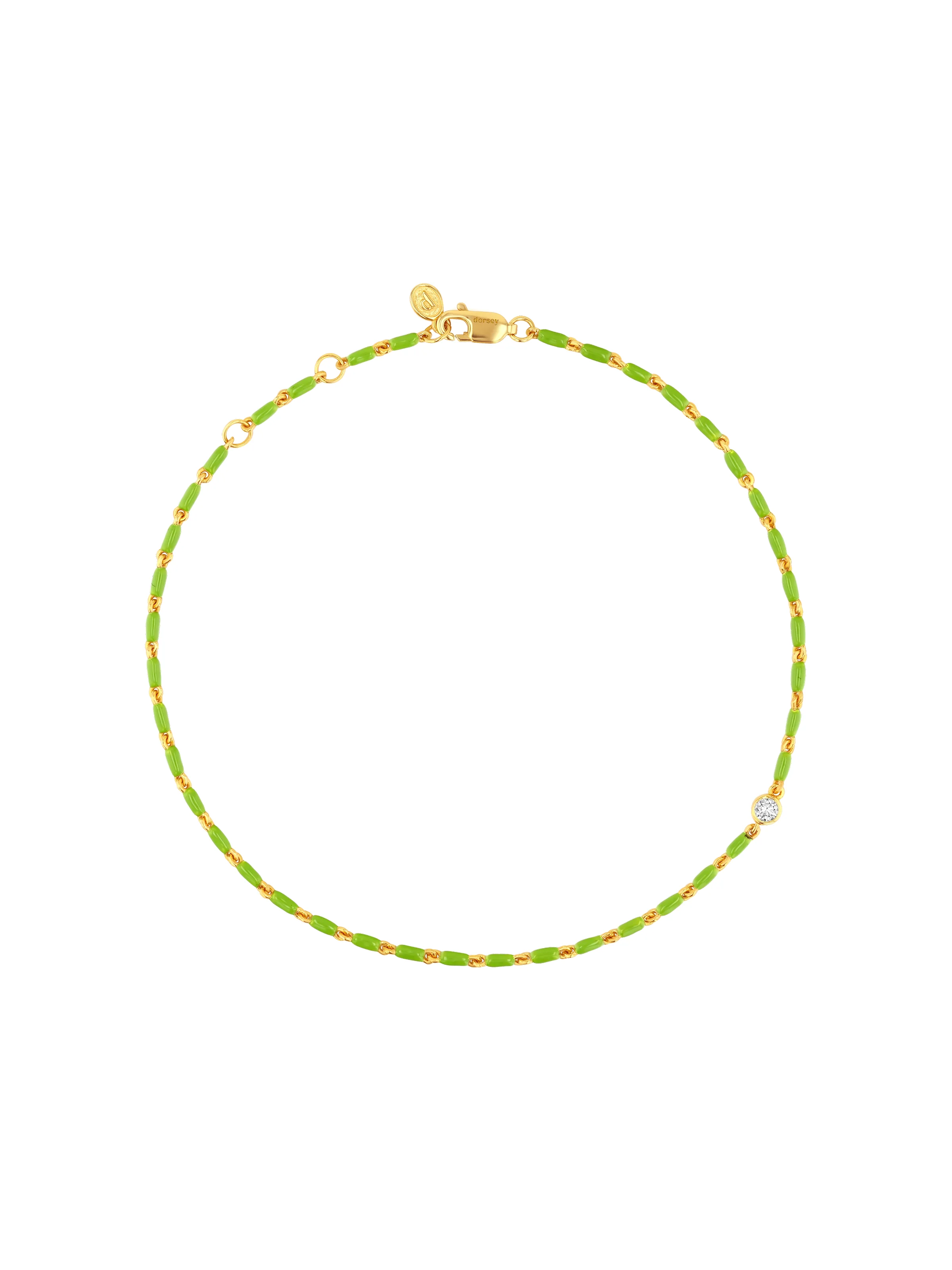 Dorsey - ENAMEL MOISSANITE ANKLET IN OLIVE, 18K GOLD VERMEIL