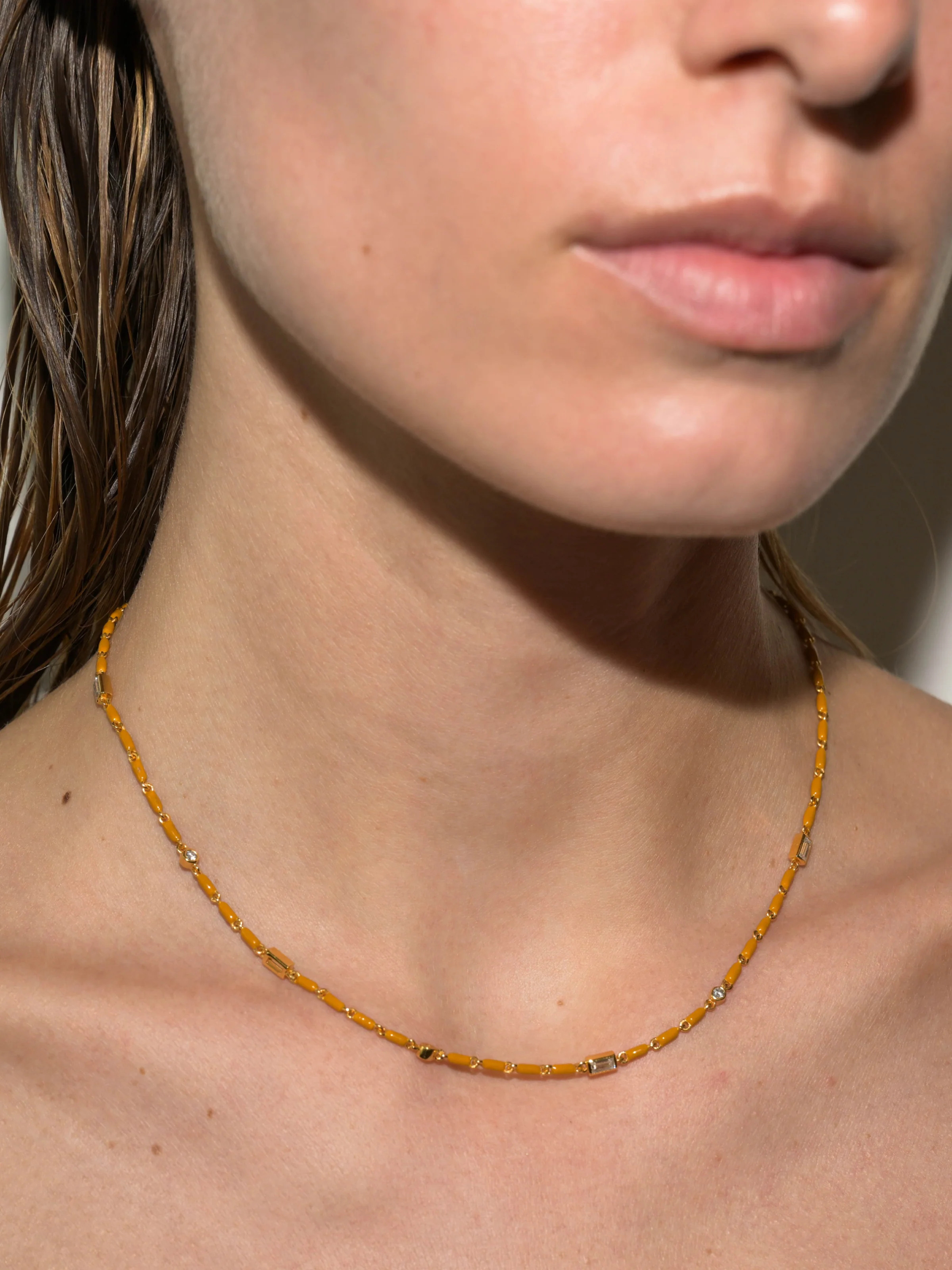 Dorsey - ENAMEL MOISSANITE NECKLACE IN MOUTARDE, 18K GOLD VERMEIL - Image 3