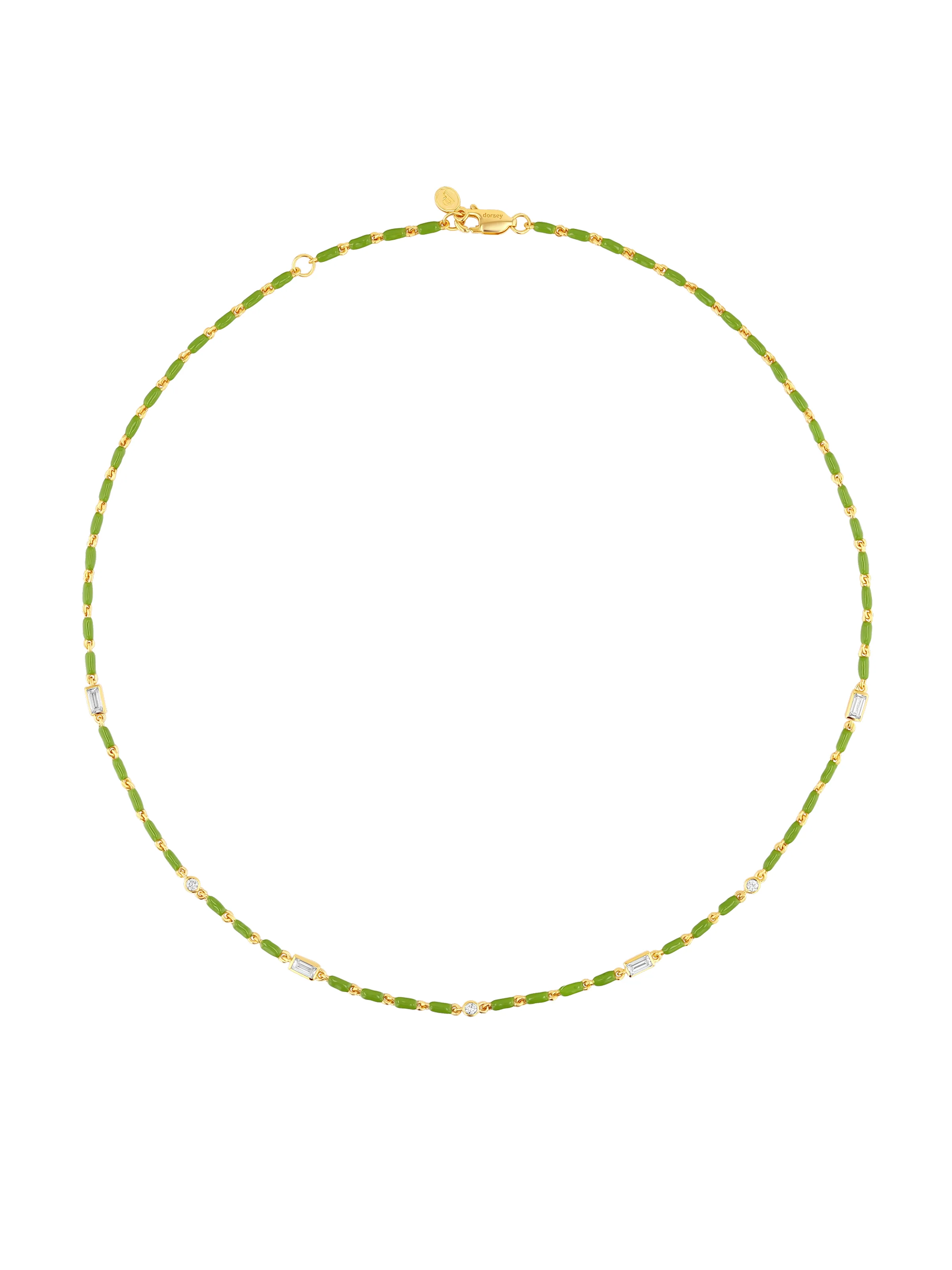 Dorsey - ENAMEL MOISSANITE NECKLACE IN OLIVE, 18K GOLD VERMEIL