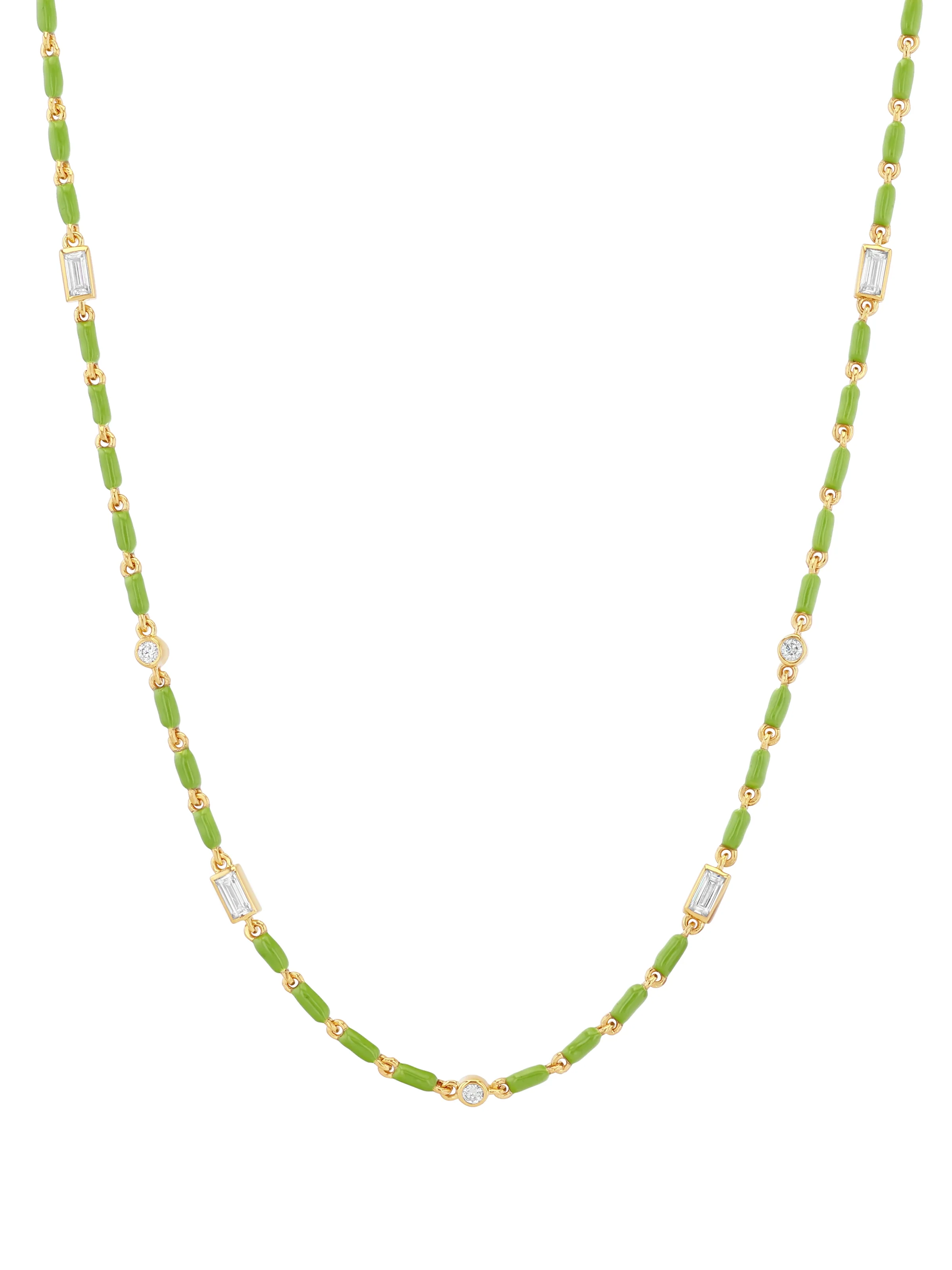 Dorsey - ENAMEL MOISSANITE NECKLACE IN OLIVE, 18K GOLD VERMEIL - Image 2