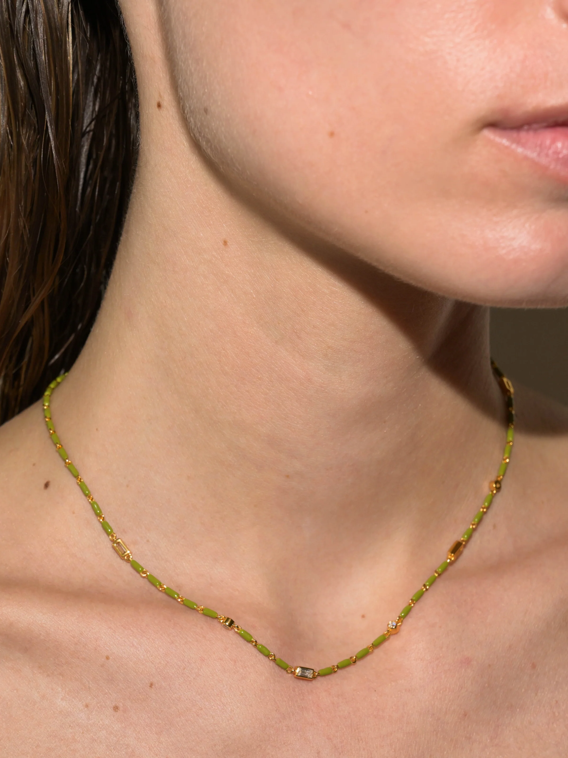 Dorsey - ENAMEL MOISSANITE NECKLACE IN OLIVE, 18K GOLD VERMEIL - Image 3