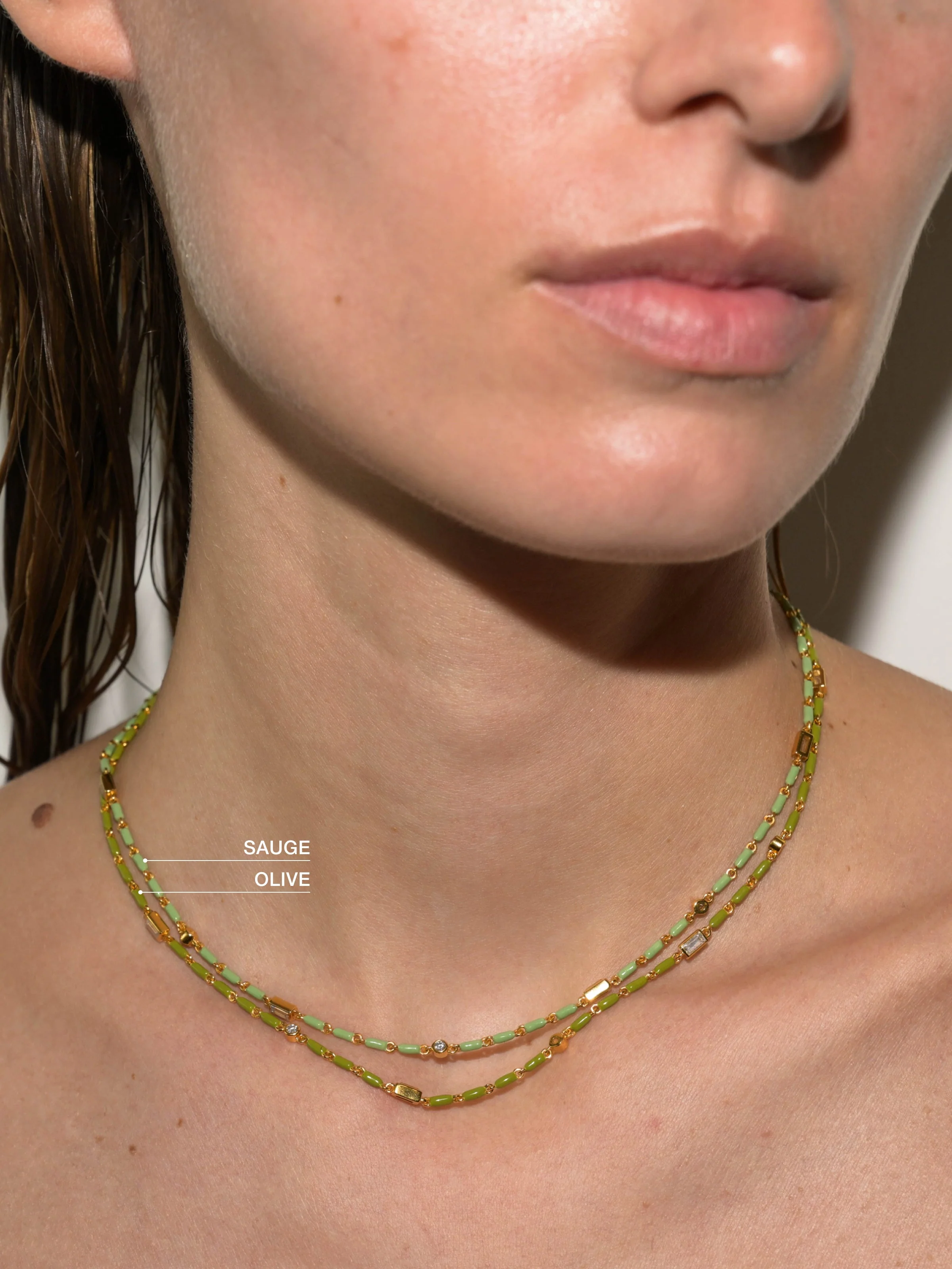 Dorsey - ENAMEL MOISSANITE NECKLACE IN OLIVE, 18K GOLD VERMEIL - Image 4